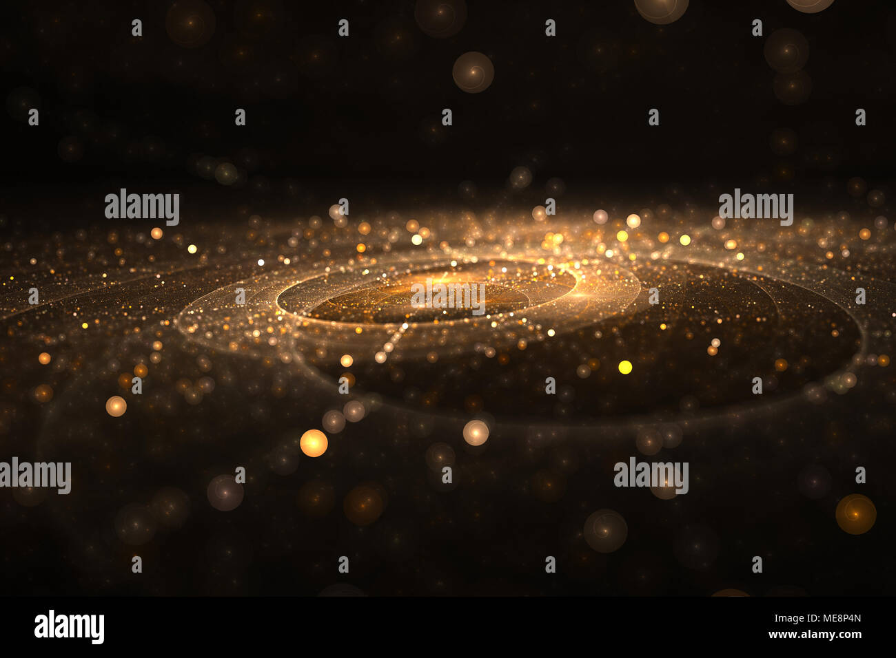 Streams of light - abstract fractal pattern, Circle golden background Stock Photo