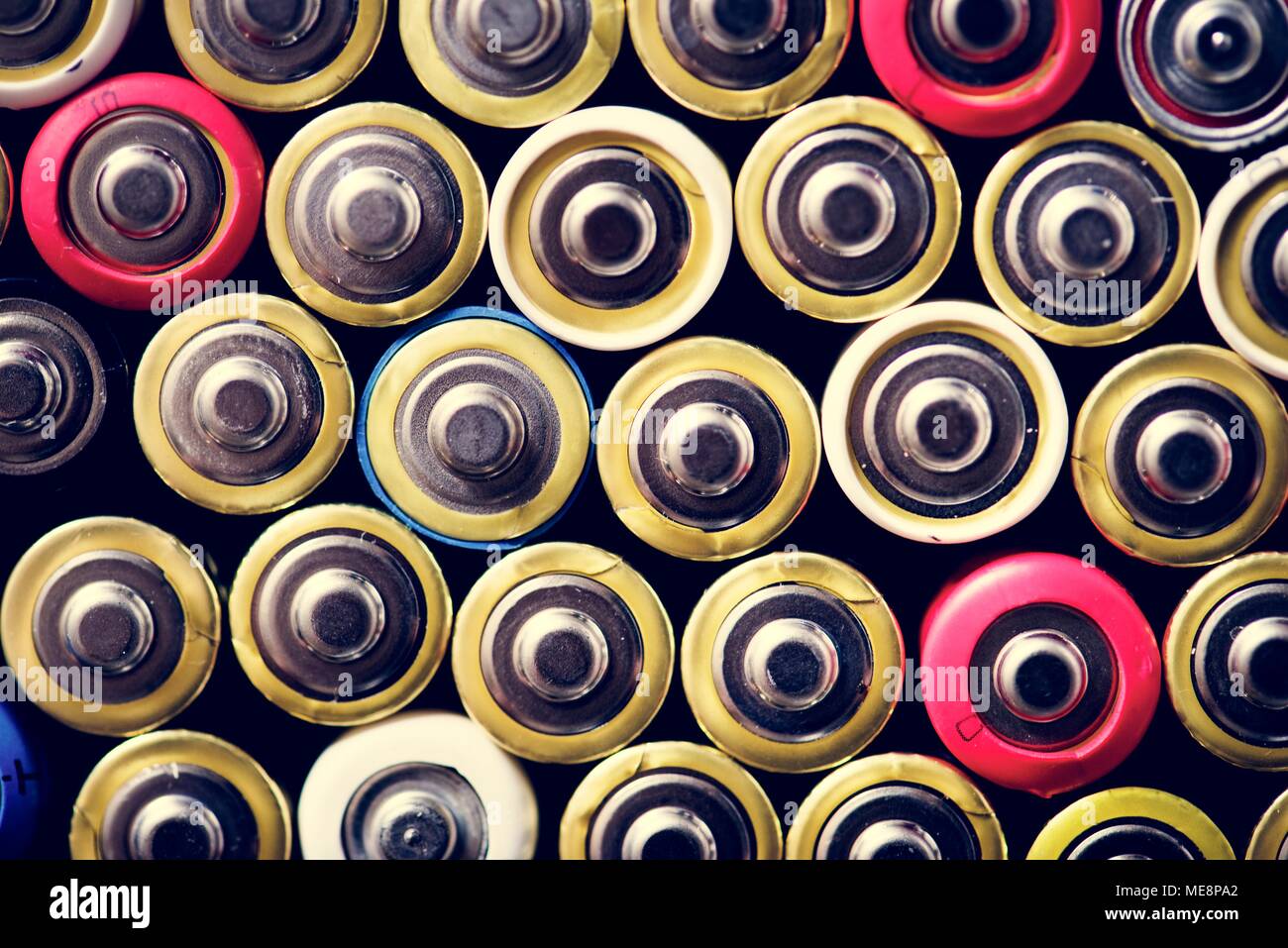 Various of alkaline battery background Stock Photo