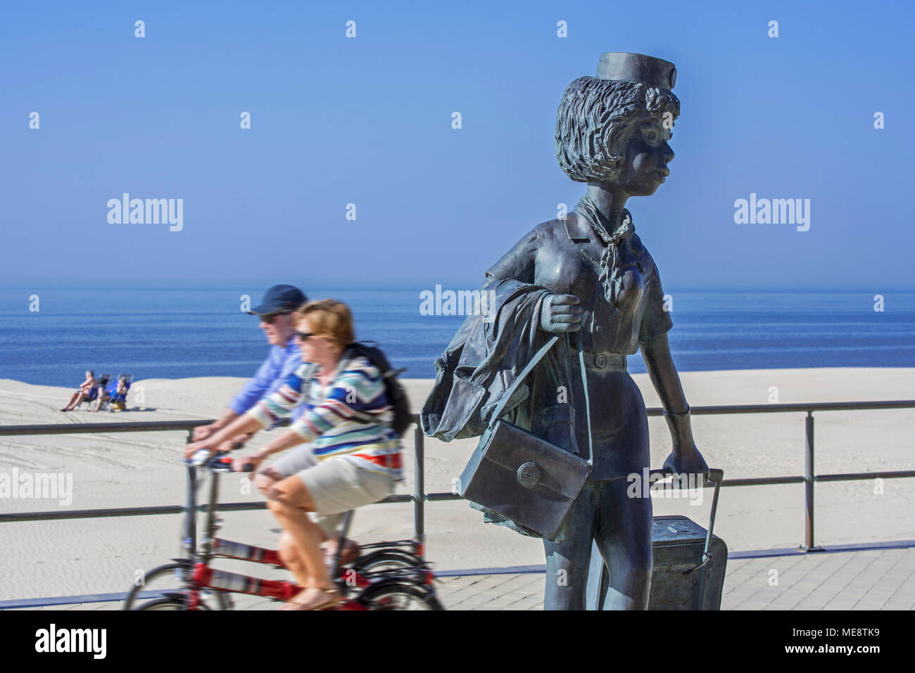 Sculpture of Natasja, comic strip character by Belgian comic book creators François Walthéry and Gos on promenade at Middelkerke, West Flanders, Belgi Stock Photo