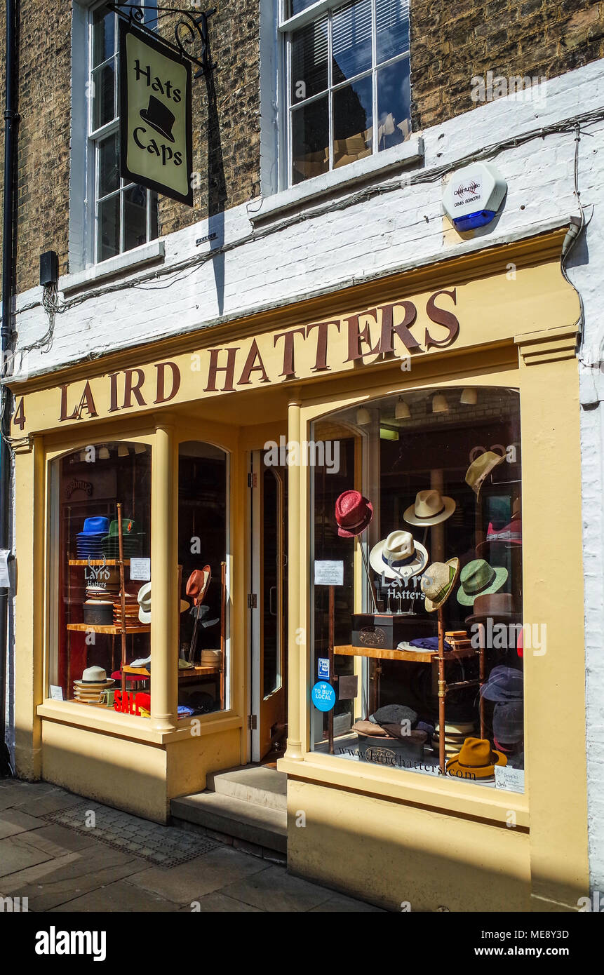 Laird Hatters - an independent British Hat store in Green Street in the historic centre of Cambridge UK Stock Photo