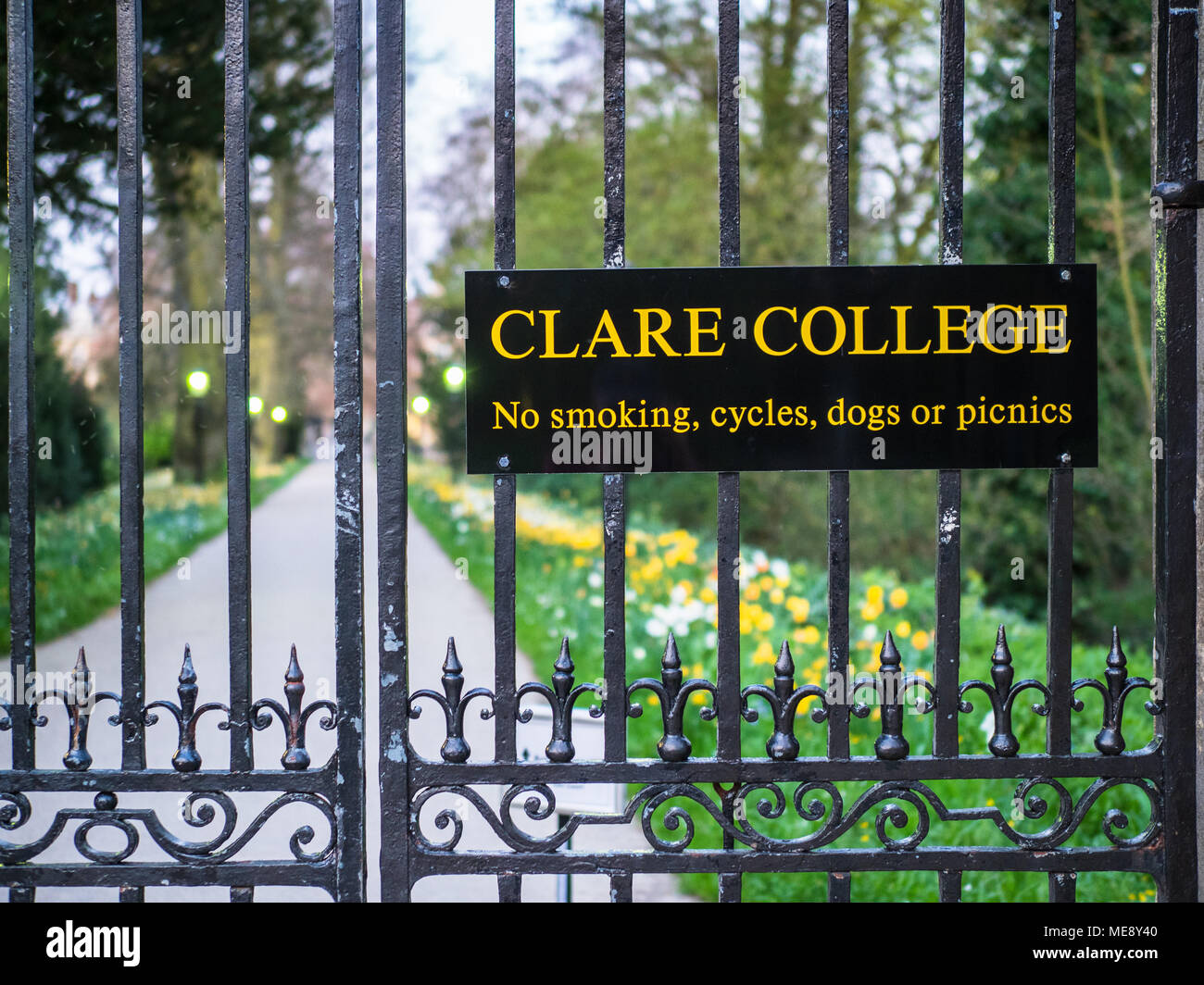 Clare College Sign and Gates, University of Cambridge Stock Photo