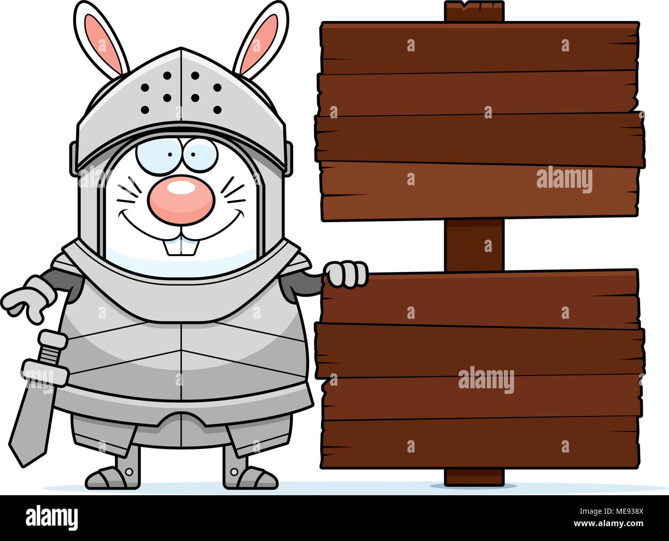 A cartoon illustration of a rabbit knight with a wooden sign Stock ...