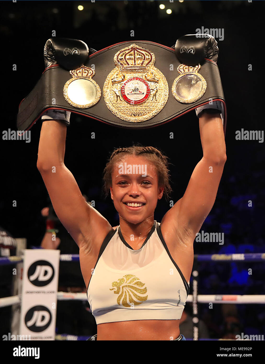 Tasha Jones celebrates winning the WBA International Super