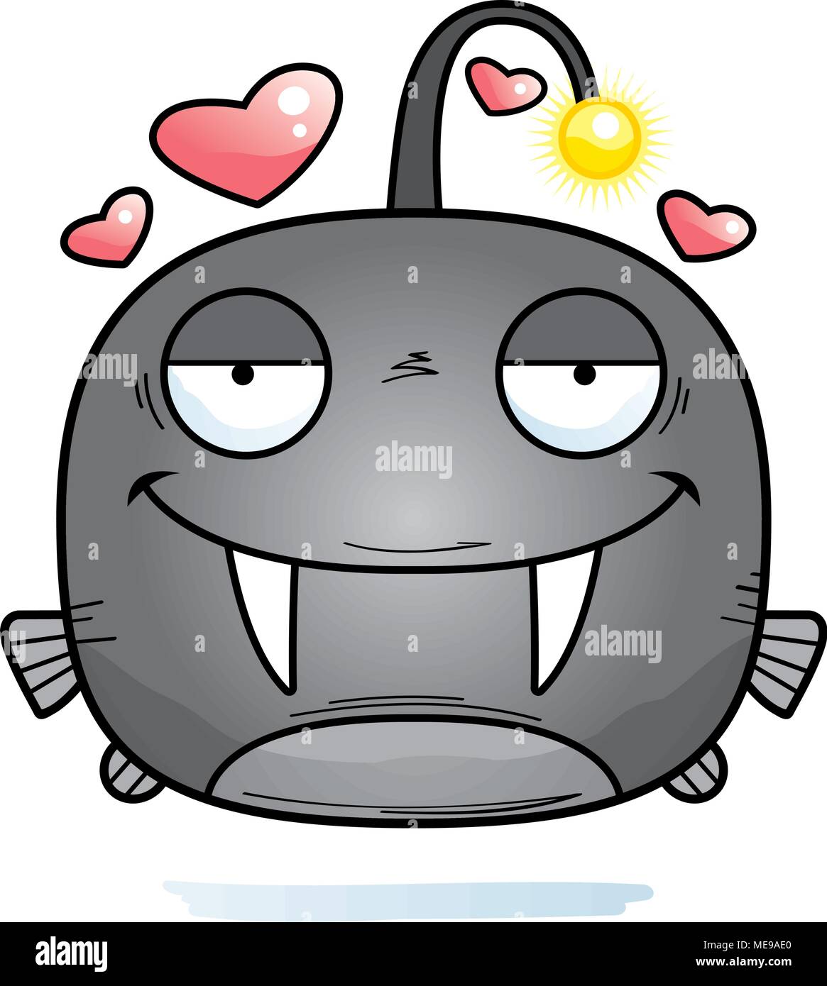 A cartoon illustration of a viperfish in love. Stock Vector