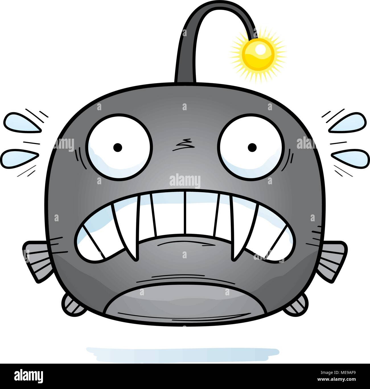 A cartoon illustration of a viperfish looking scared. Stock Vector