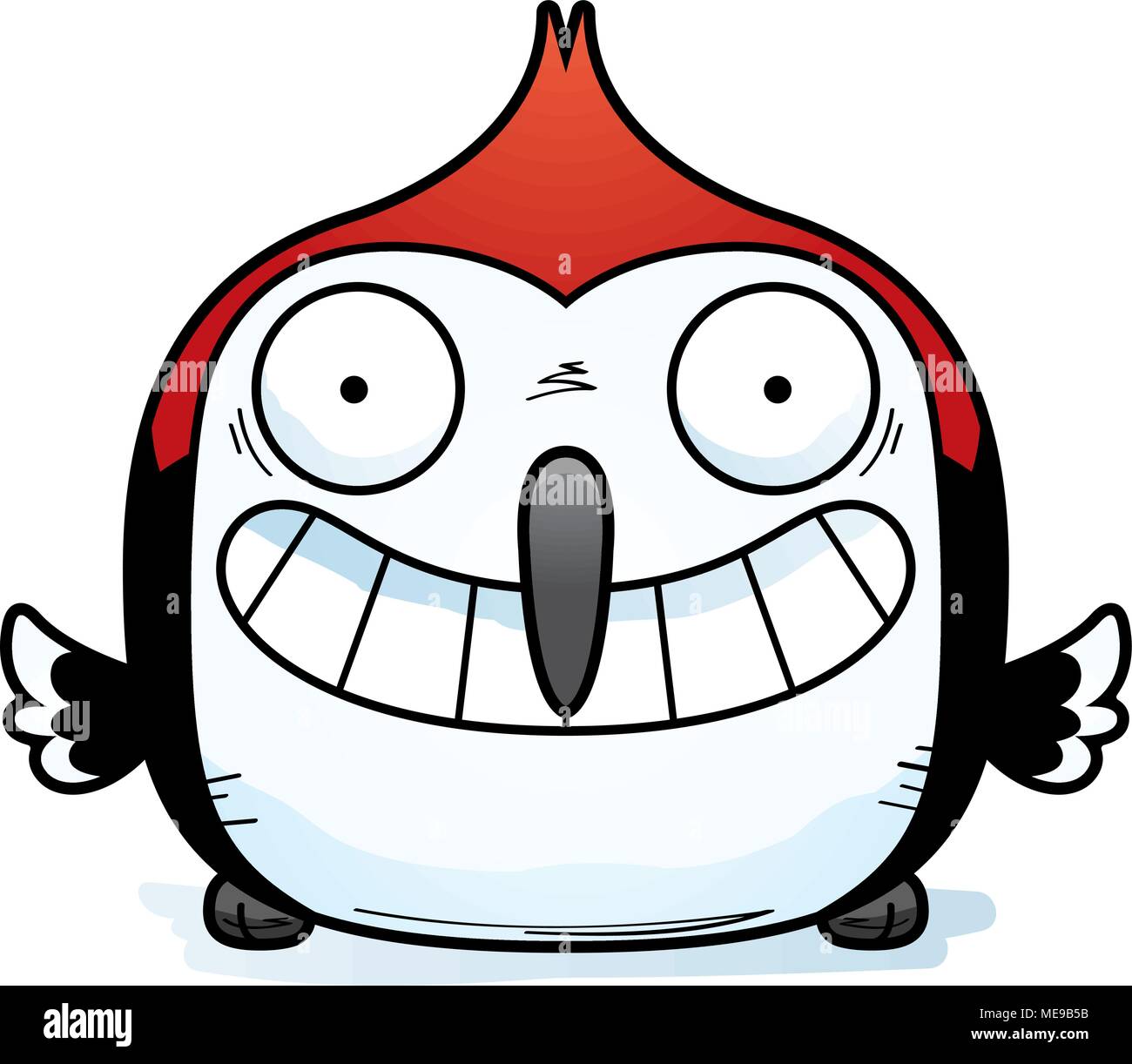 A cartoon illustration of a red-headed woodpecker looking happy Stock