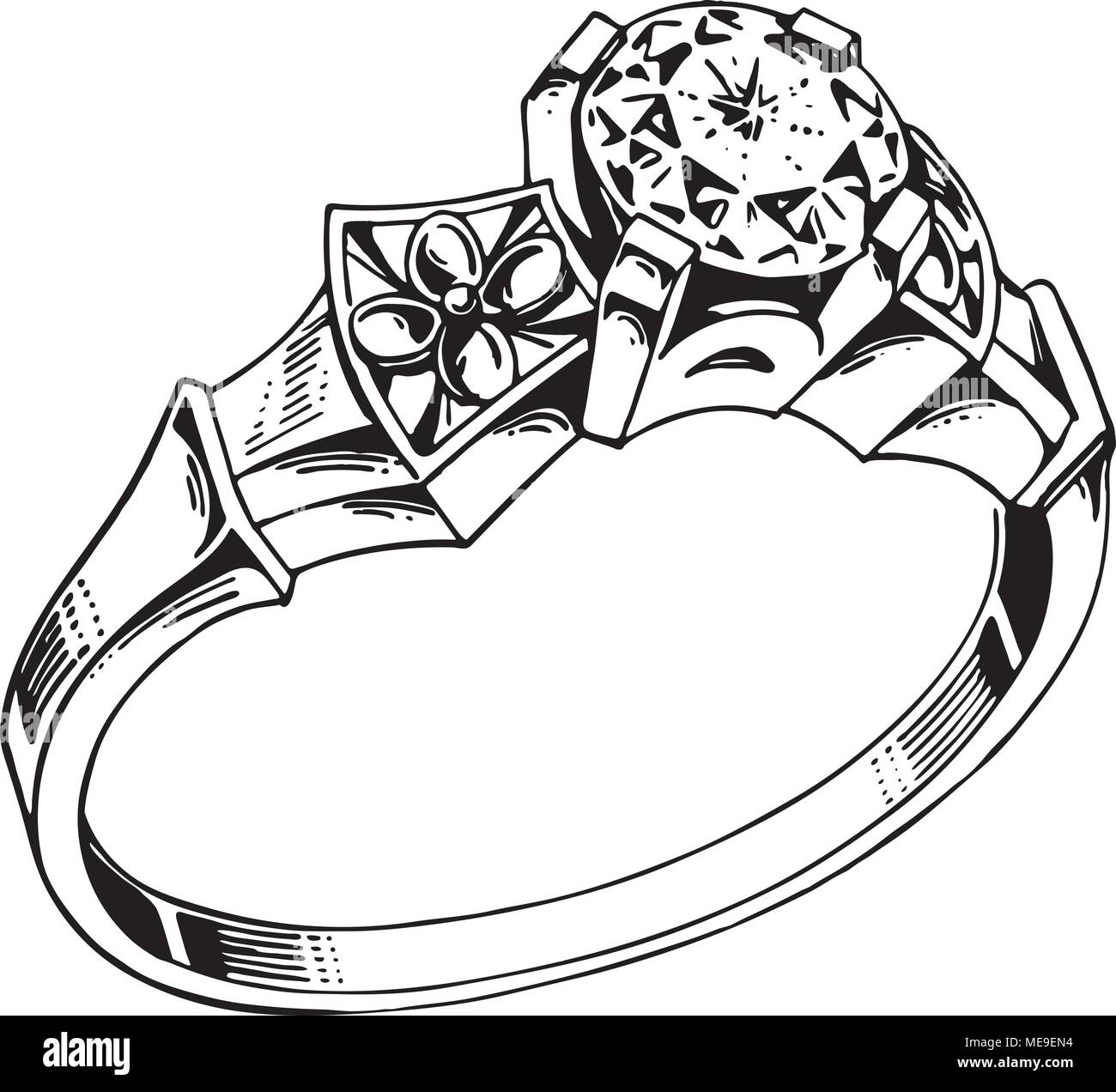 Diamond Ring 1 - Retro Clipart Illustration Stock Vector