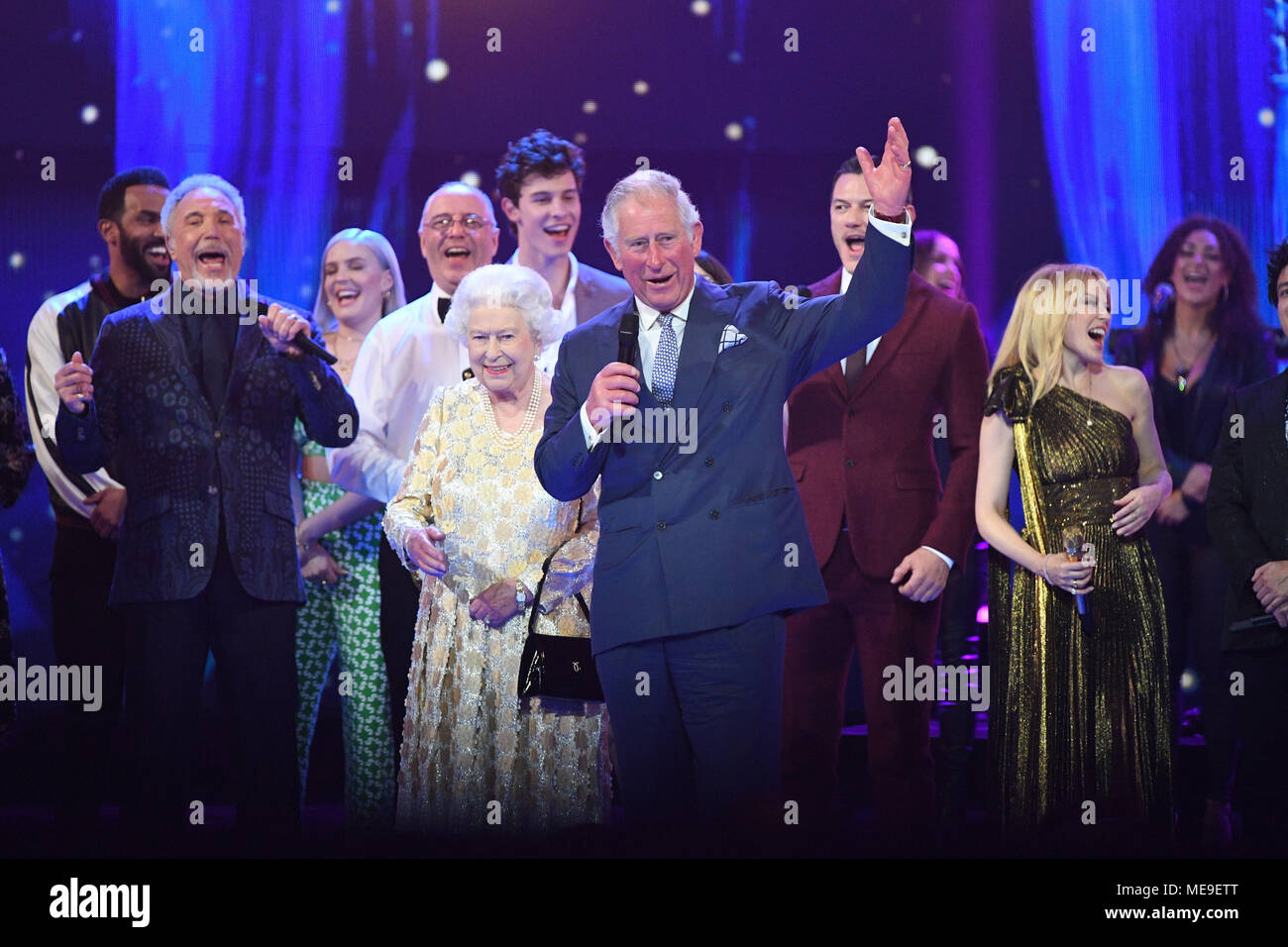 Queen Elizabeth II and the Prince of Wales with Sir Tom Jones (left