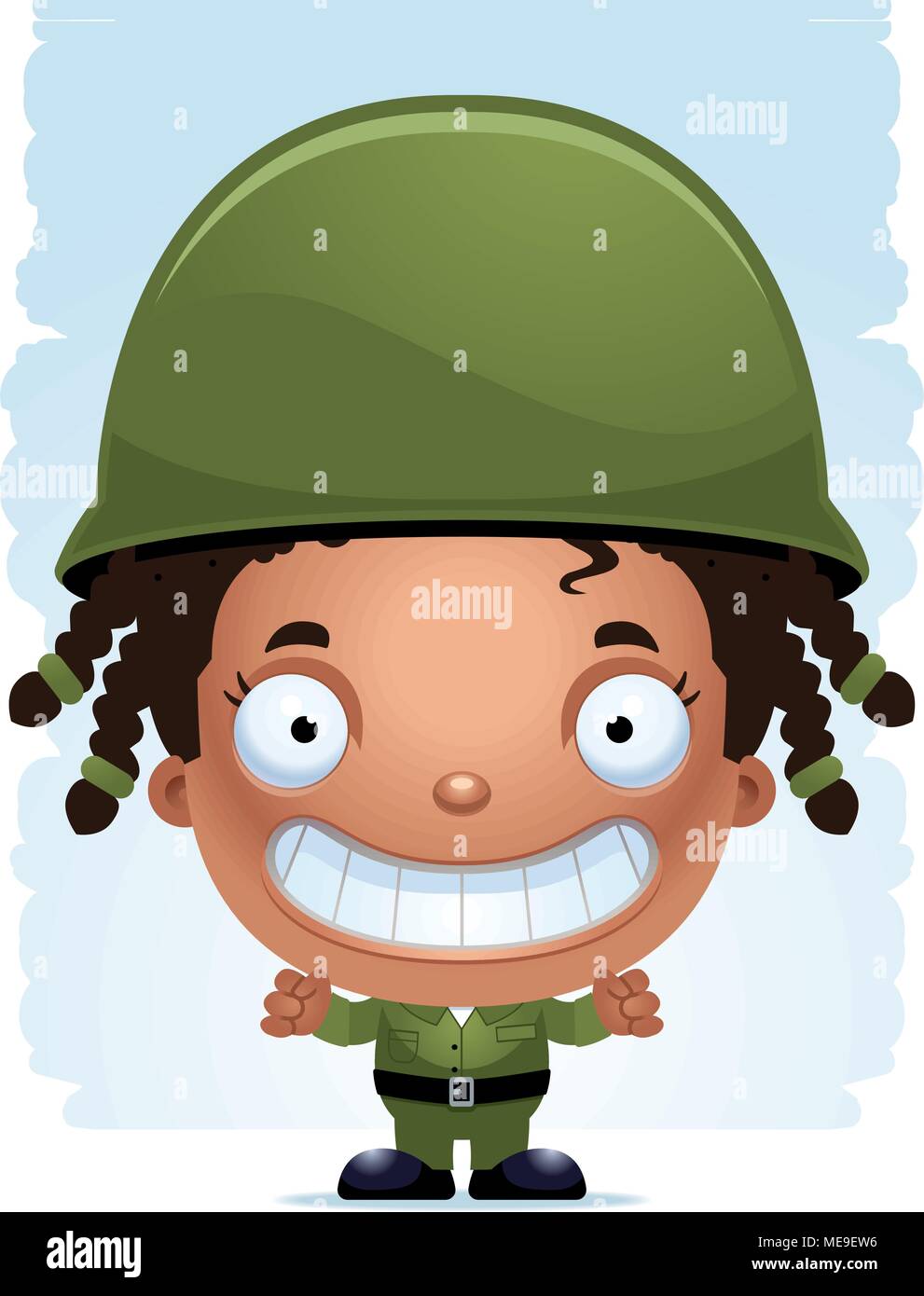 A cartoon illustration of a girl soldier smiling. Stock Vector