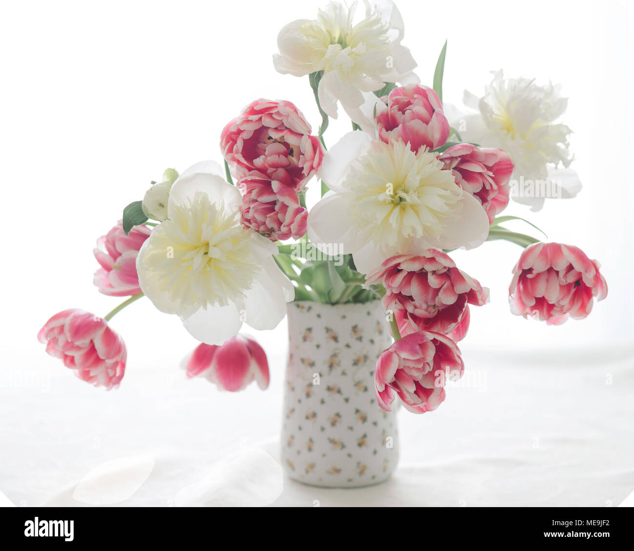 Tulips and Peonies in a pitcher Stock Photo Alamy