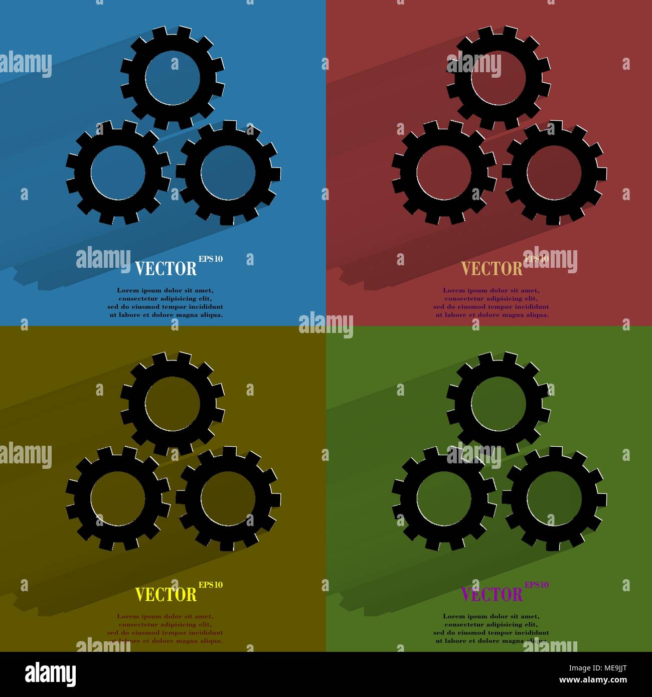 Color set Settings Sign icon, flat design. Vector illustration. EPS10 Stock Vector