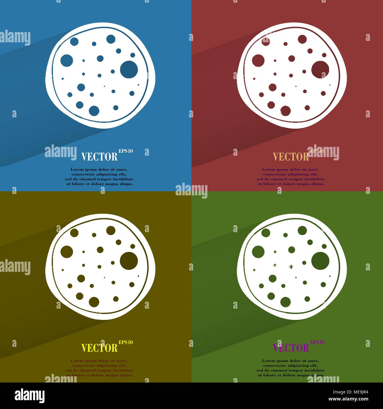 Color set Pizza. Flat modern web button with long shadow and space for your text. Vector. EPS10 Stock Vector