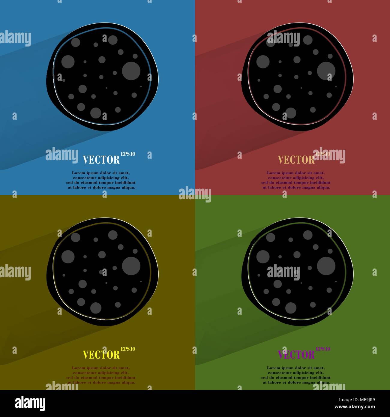 Color set Pizza. Flat modern web button with long shadow and space for your text. Vector. EPS10 Stock Vector