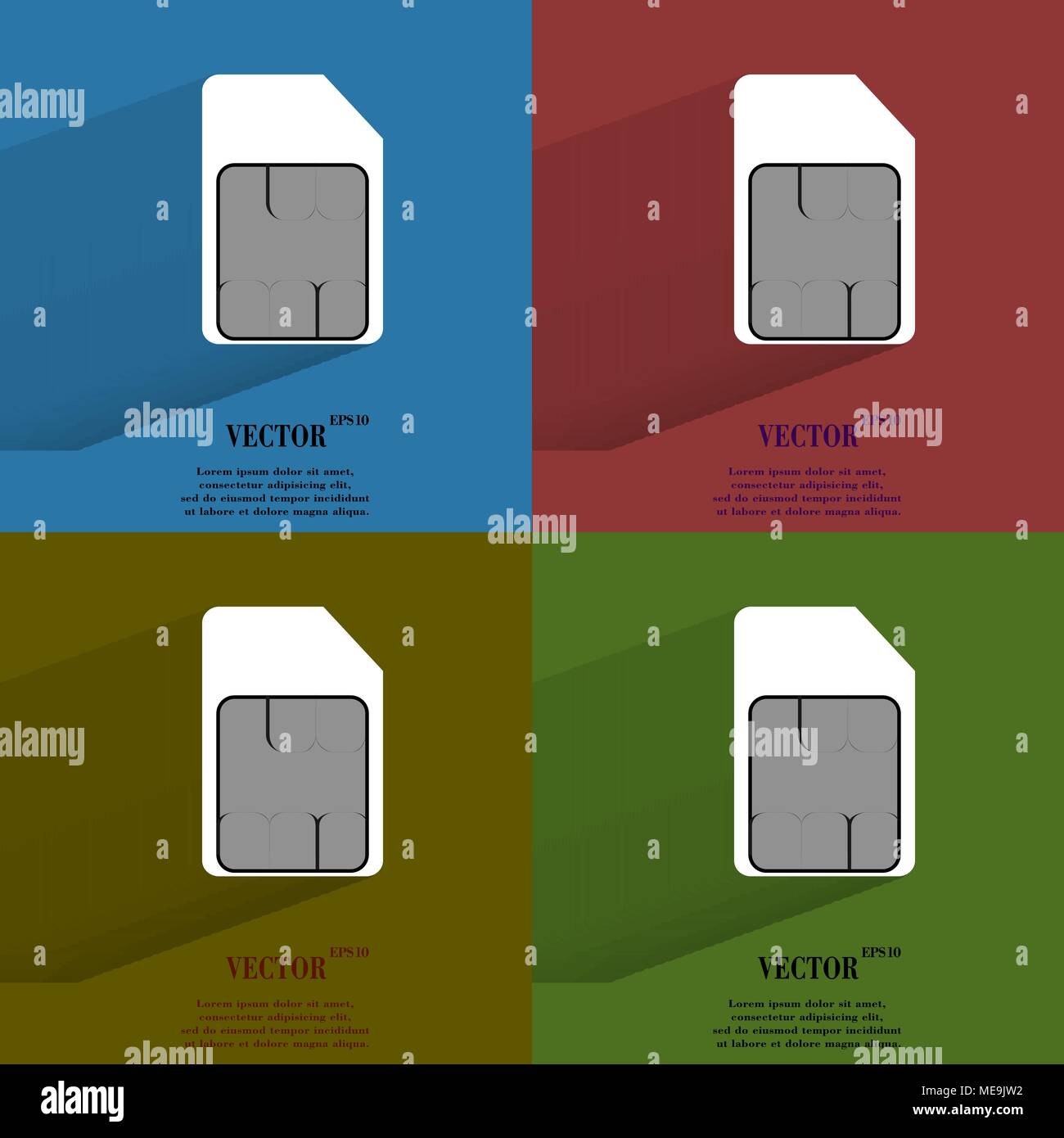 Color set SIM card. Flat modern web button with long shadow and space for your text. Vector. EPS10 Stock Vector