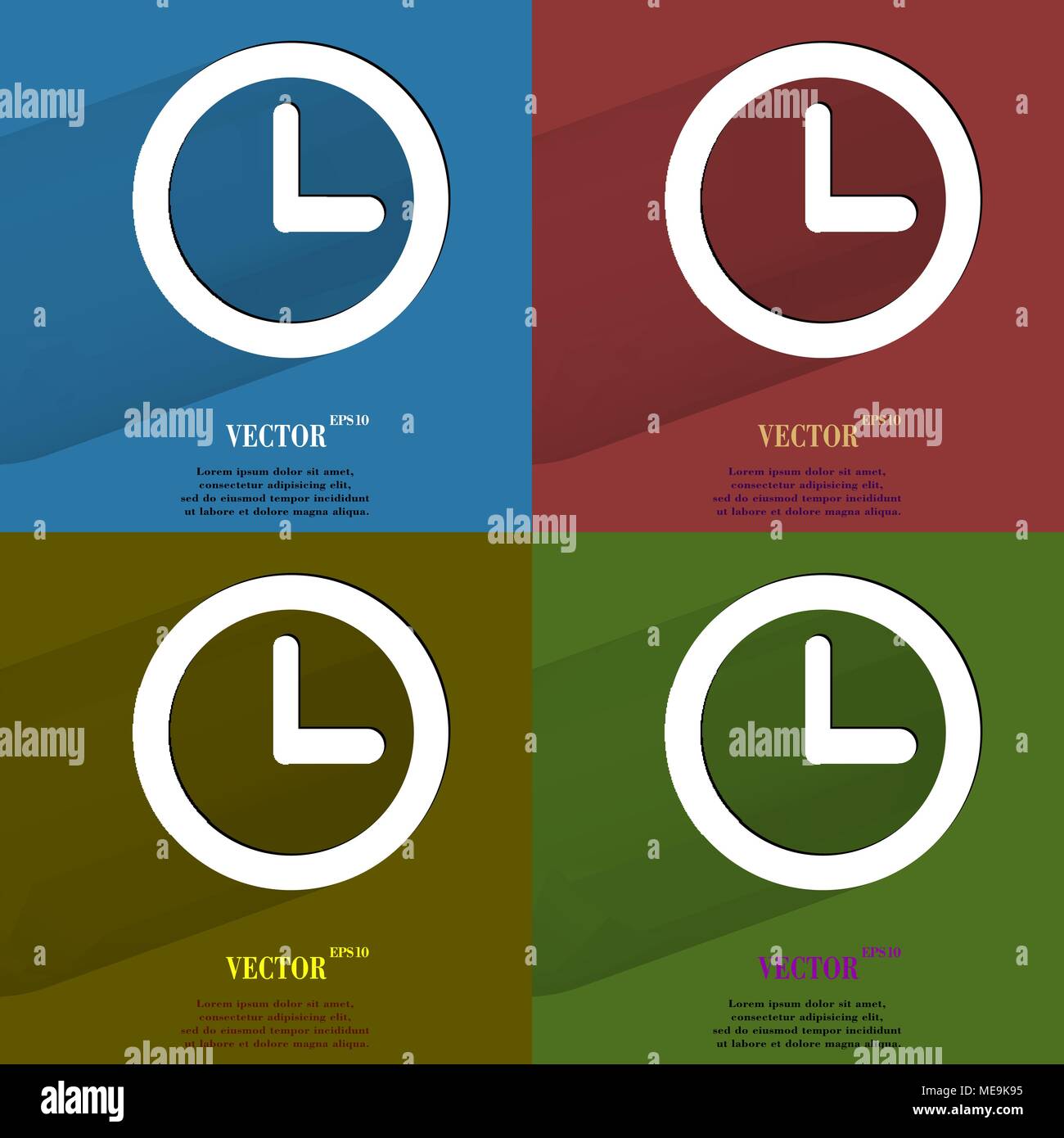 Color set Watch. Flat modern web button with long shadow and space for your text. Vector. EPS10 Stock Vector