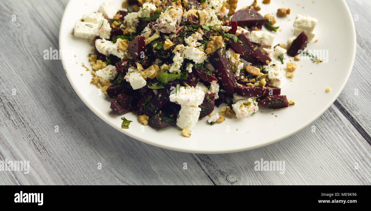 Beetroot Salad With Cottage Cheese And Walnuts European Cuisine