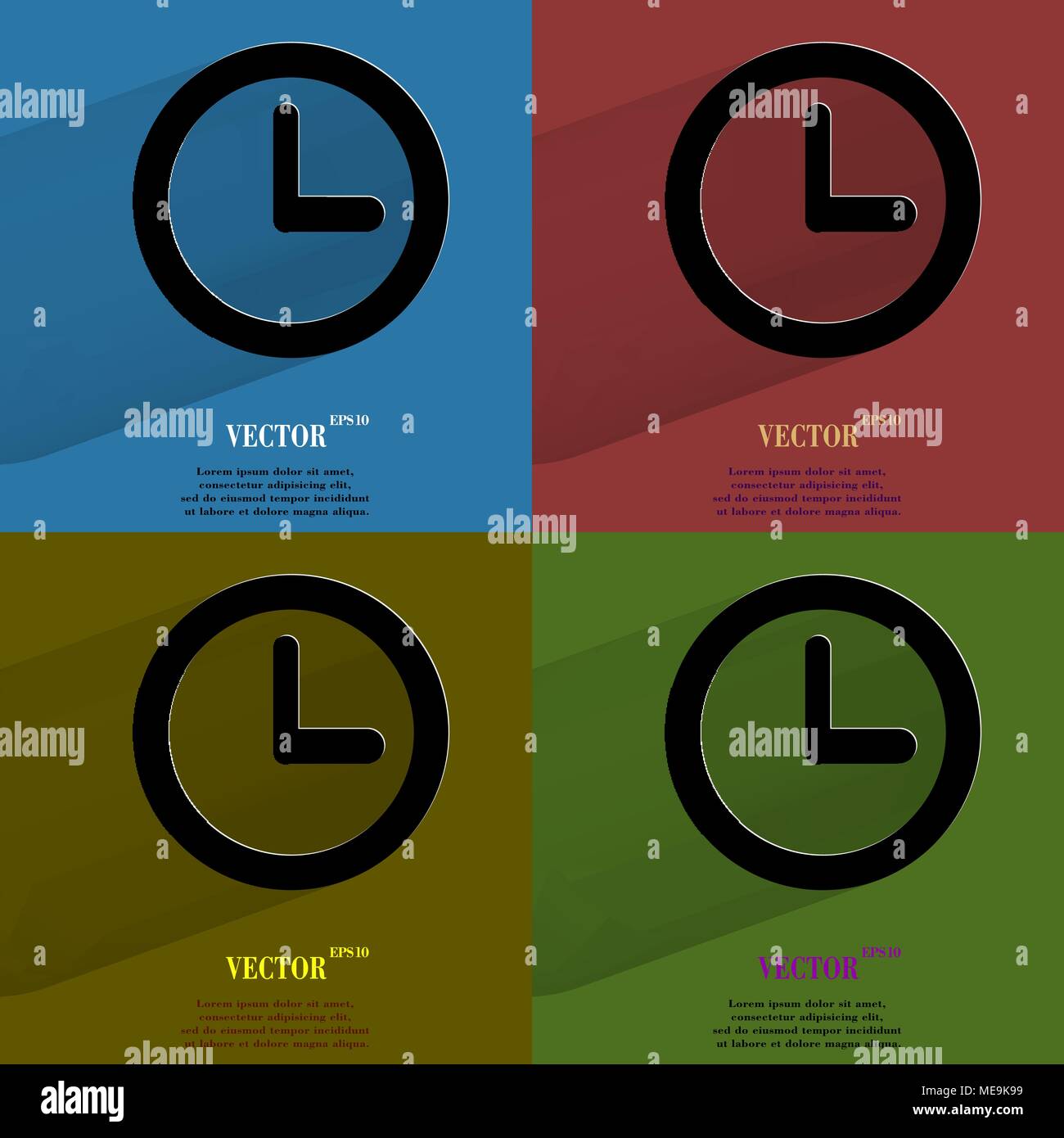 Color set Watch. Flat modern web button with long shadow and space for your text. Vector. EPS10 Stock Vector