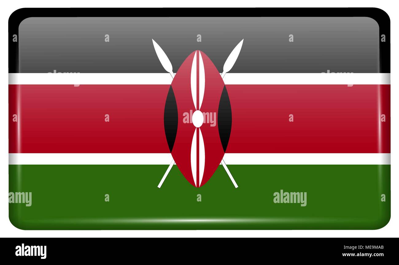 Flags of Kenya in the form of a magnet on refrigerator with reflections light. Vector illustration Stock Vector