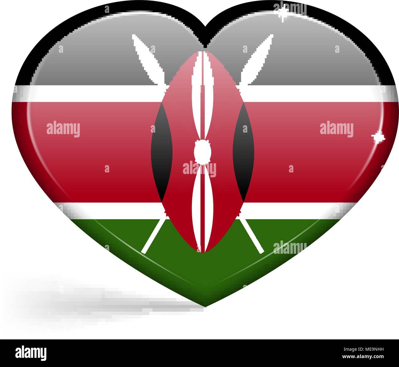 Flags of Kenya in a heart shape with highlights on the edges. Vector illustration Stock Vector