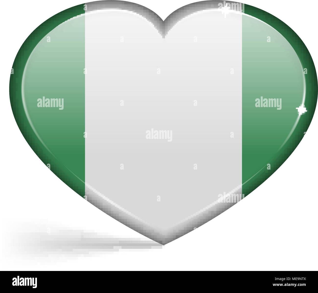 Flags of Nigeria in a heart shape with highlights on the edges. Vector illustration Stock Vector