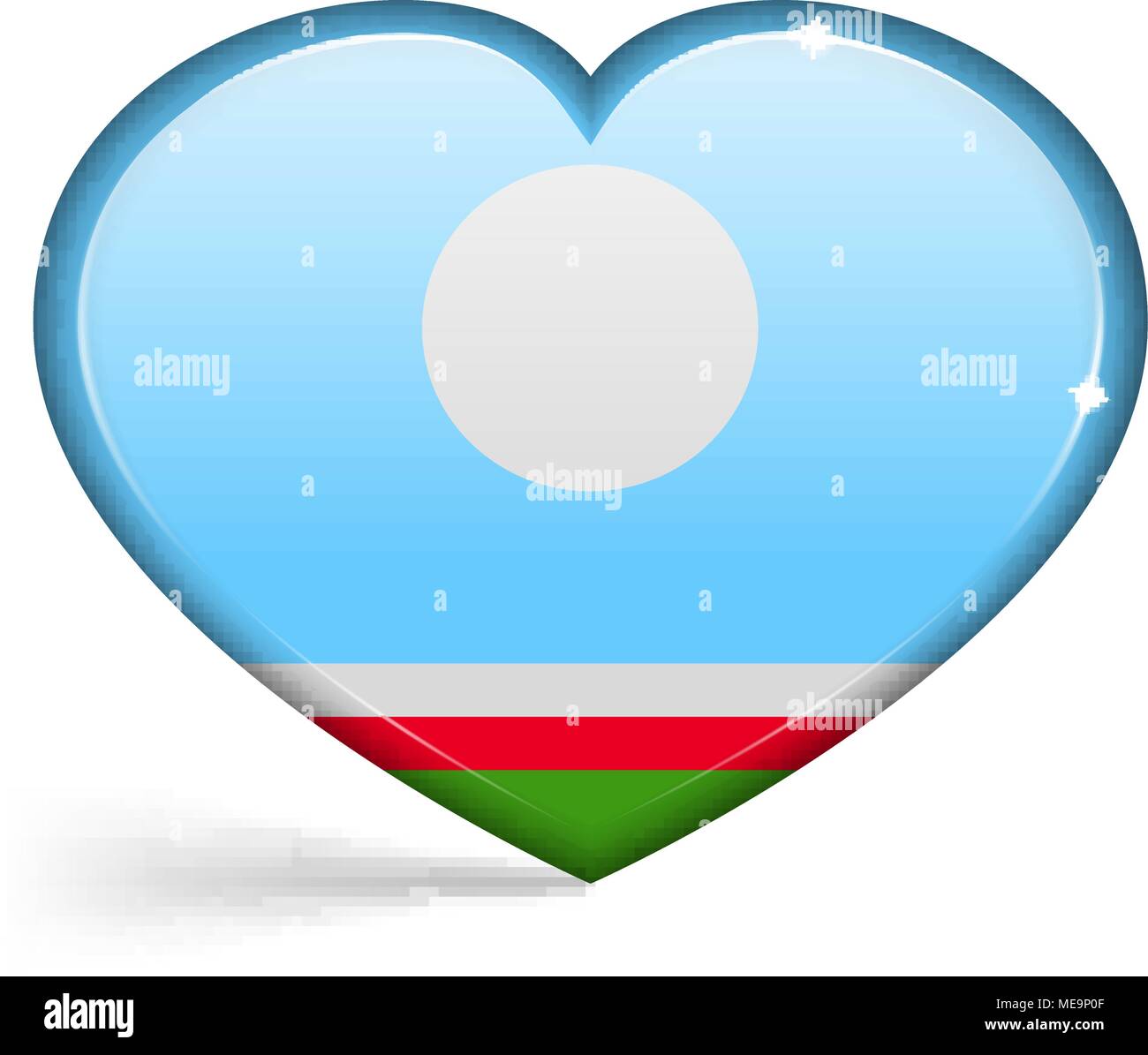 Flags of Sakha Republic in a heart shape with highlights on the edges. Vector illustration Stock Vector