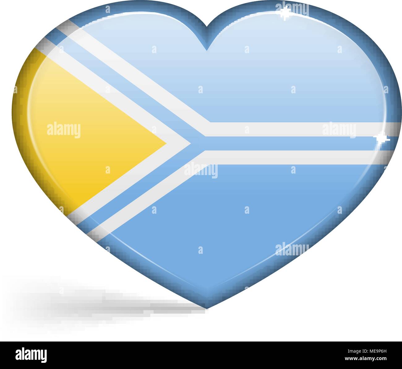 Flags of Tuva in a heart shape with highlights on the edges. Vector illustration Stock Vector