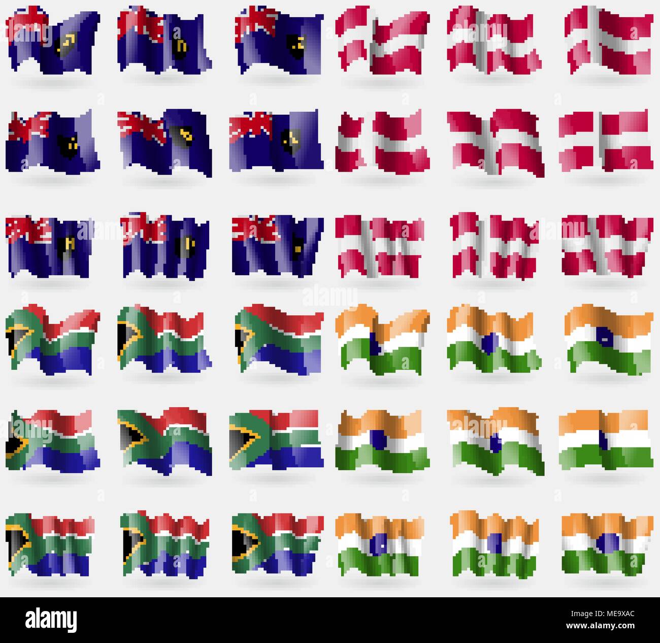 Turks and Caicos, Denmark, South Africa, India. Set of 36 flags of the ...