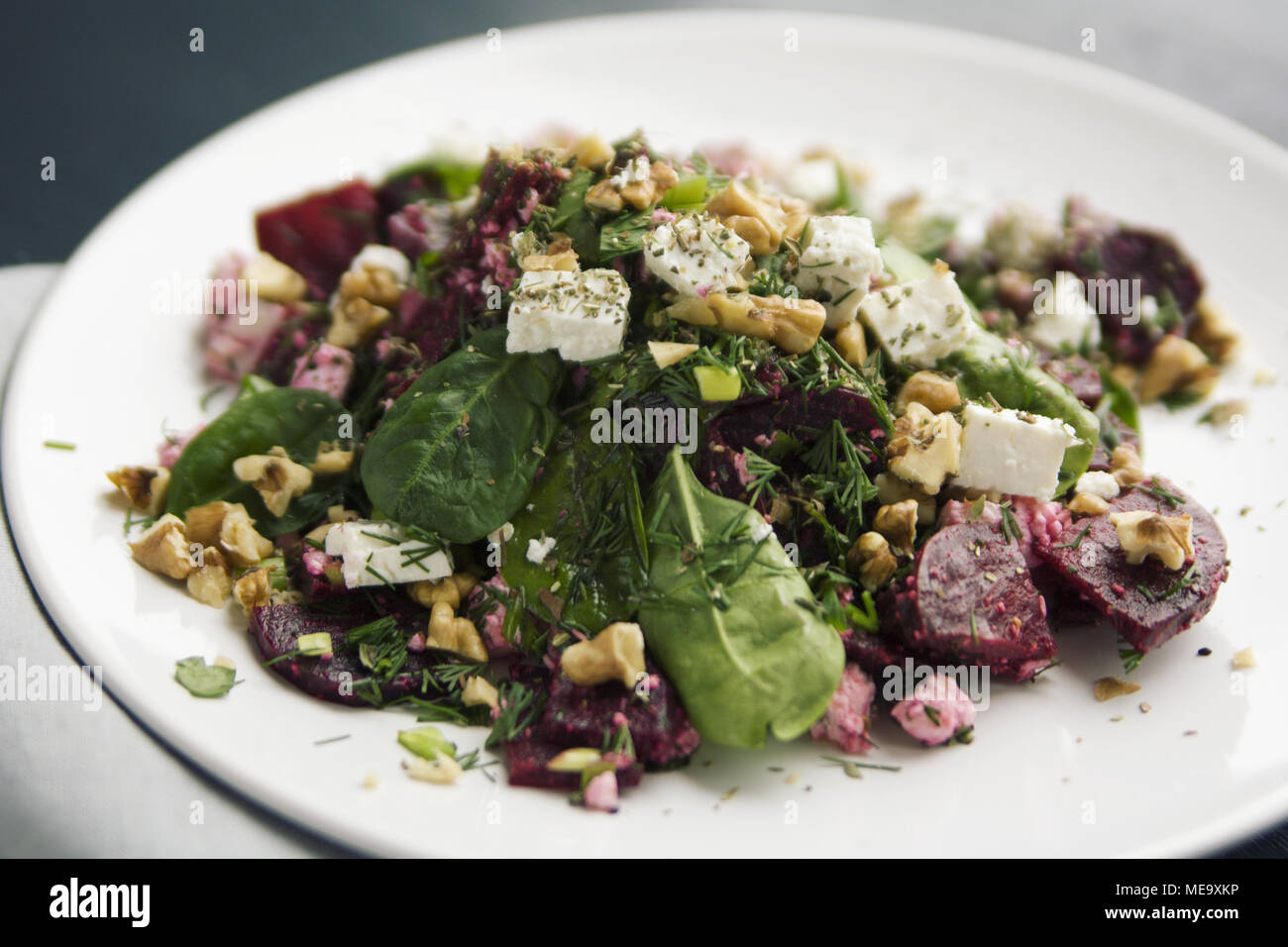 Beetroot Salad With Cottage Cheese Baby Spinach And Walnuts
