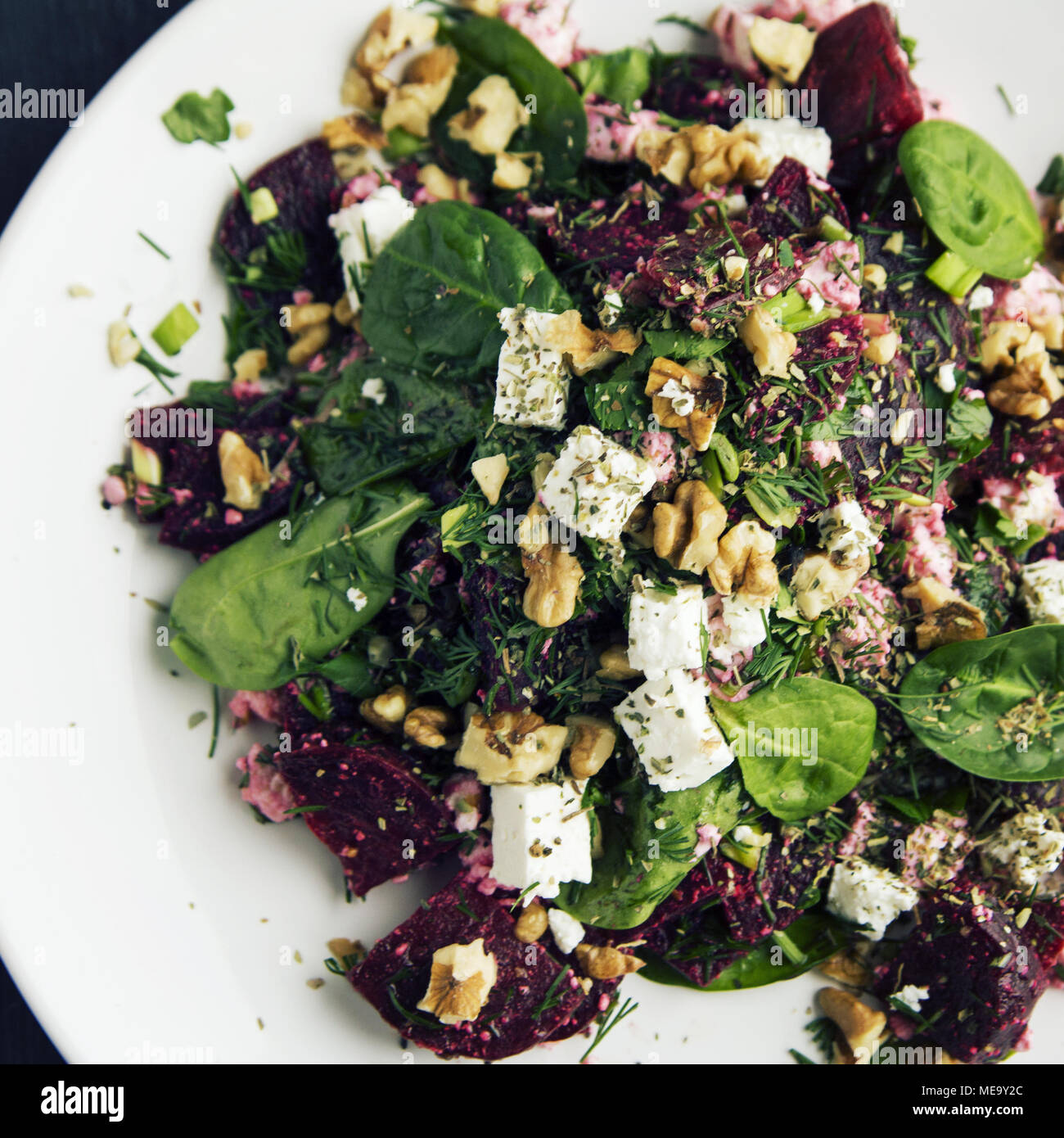 Beetroot Salad With Cottage Cheese Baby Spinach And Walnuts