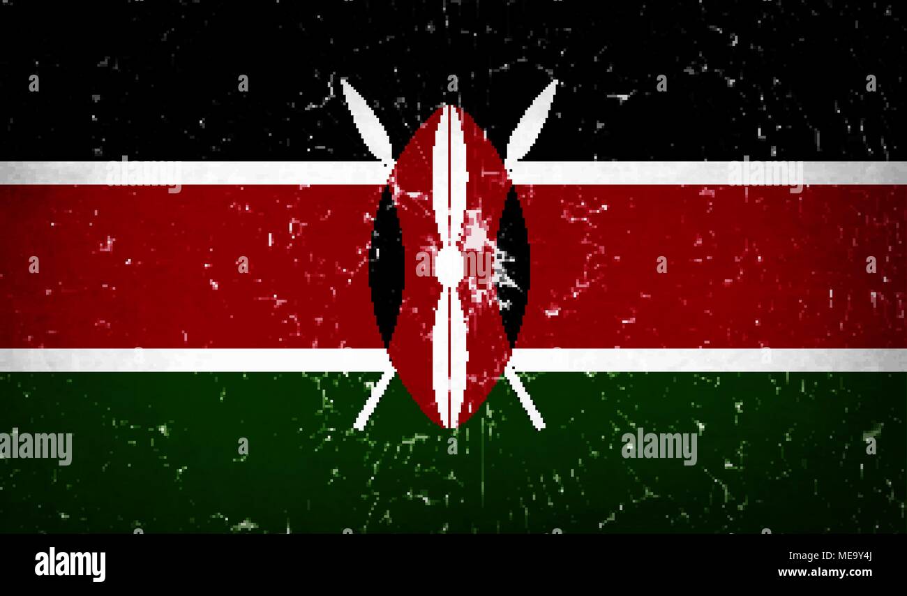 Flags of Kenya with broken glass texture. Vector illustration Stock Vector