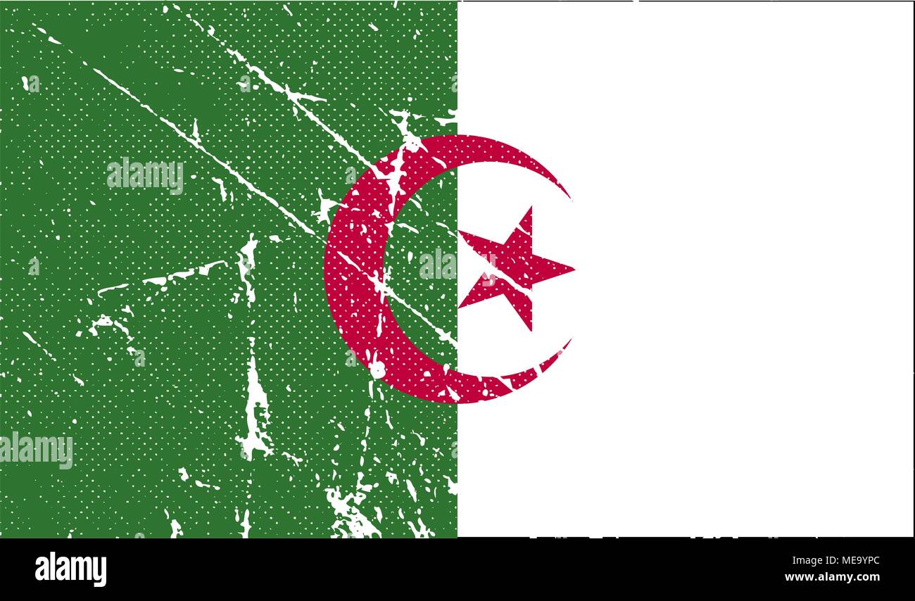 Flag of Algeria with old texture. Vector illustration Stock Vector