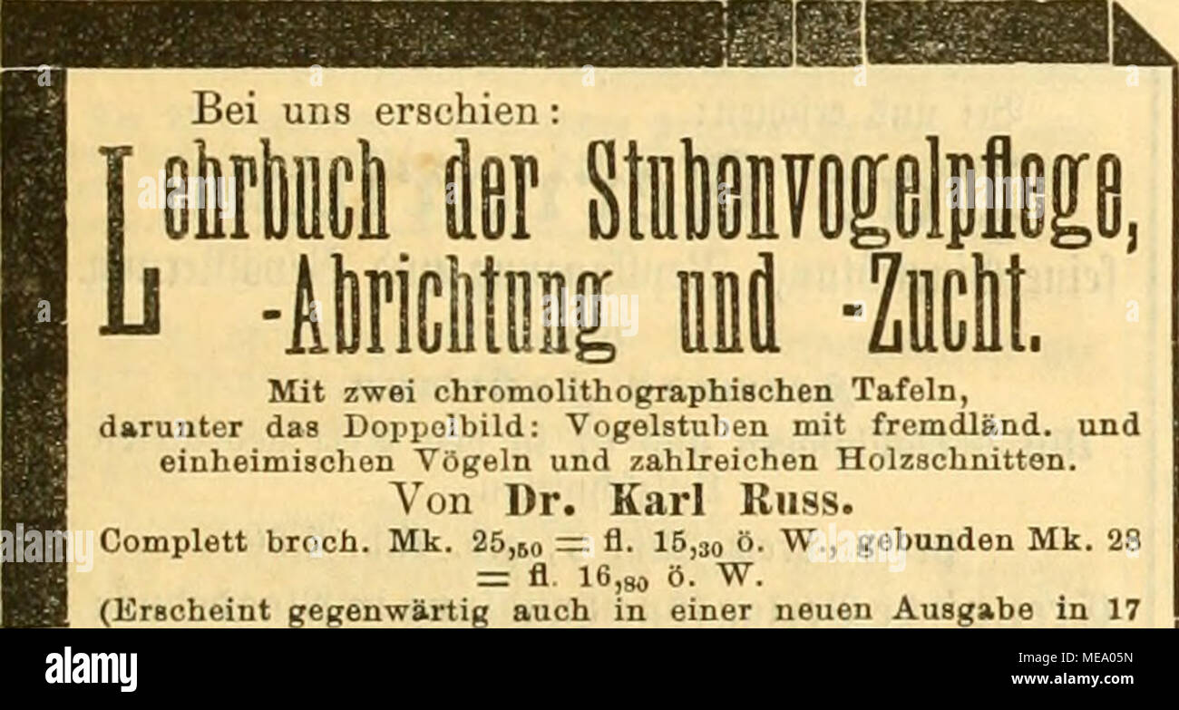 Die Gefiederte Welt Mit Zwei Chromolithographiachen Tafeln