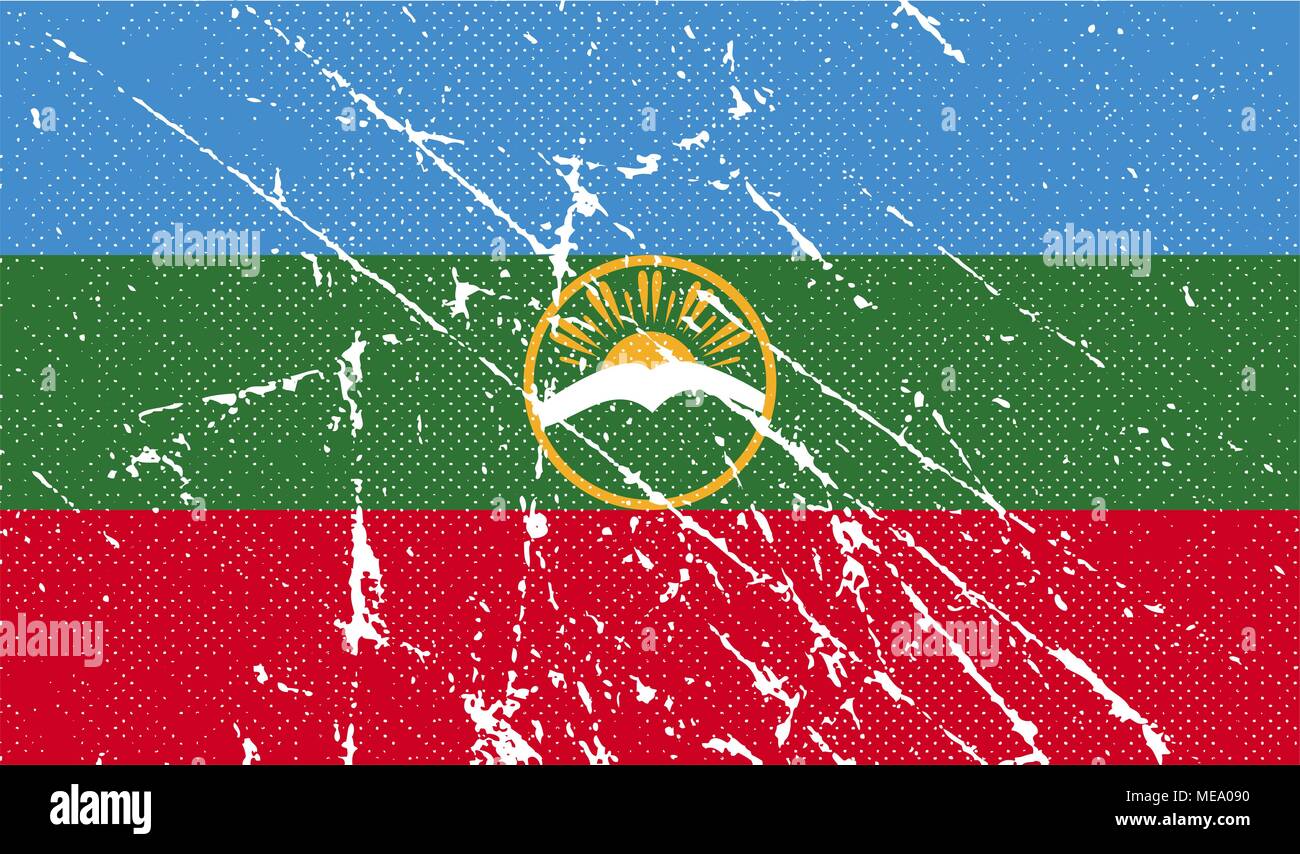 Flag of Karachay-Cherkessia Republic, Russia with old texture. Vector ...