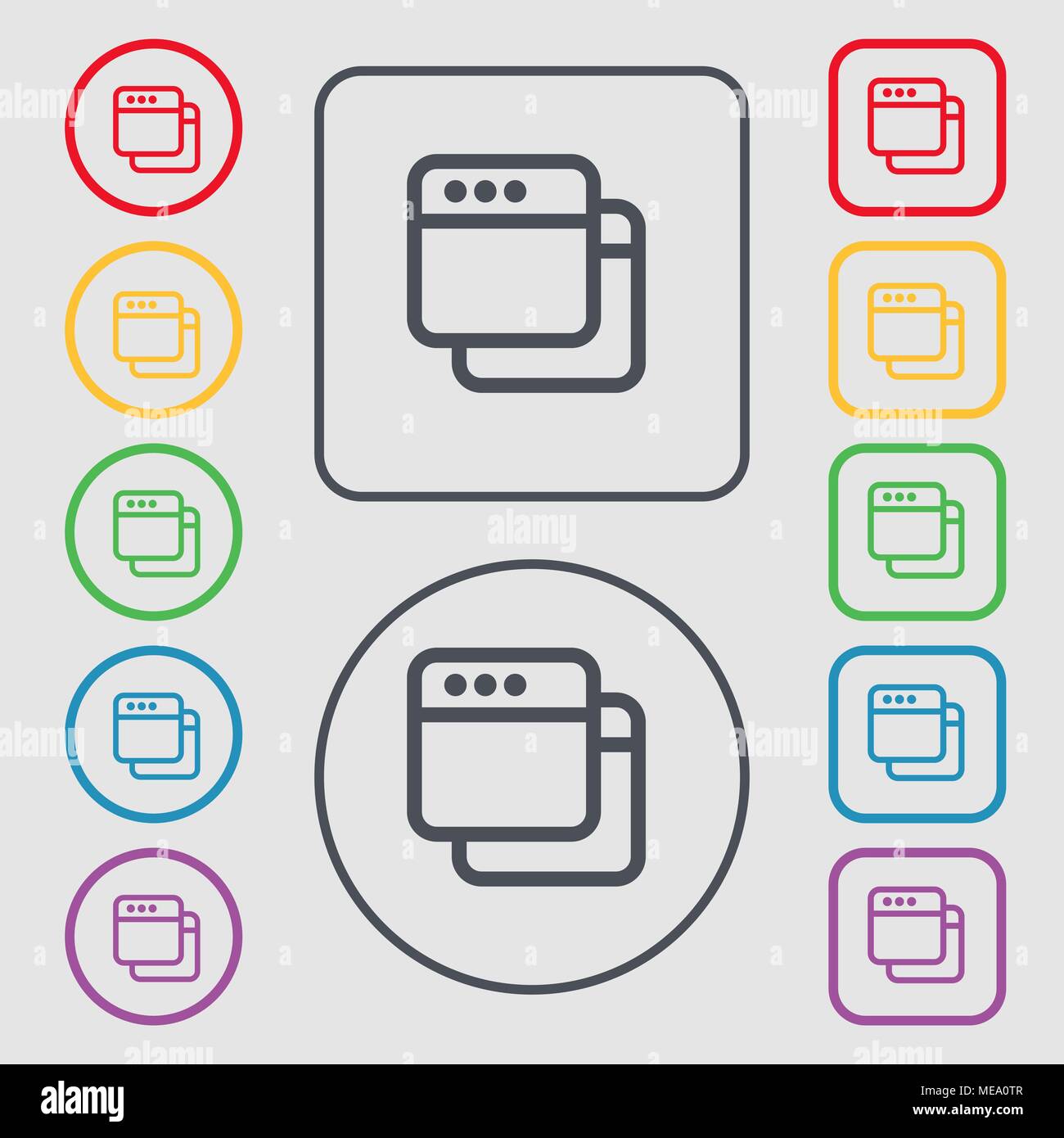 Simple Browser window icon sign. symbol on the Round and square buttons