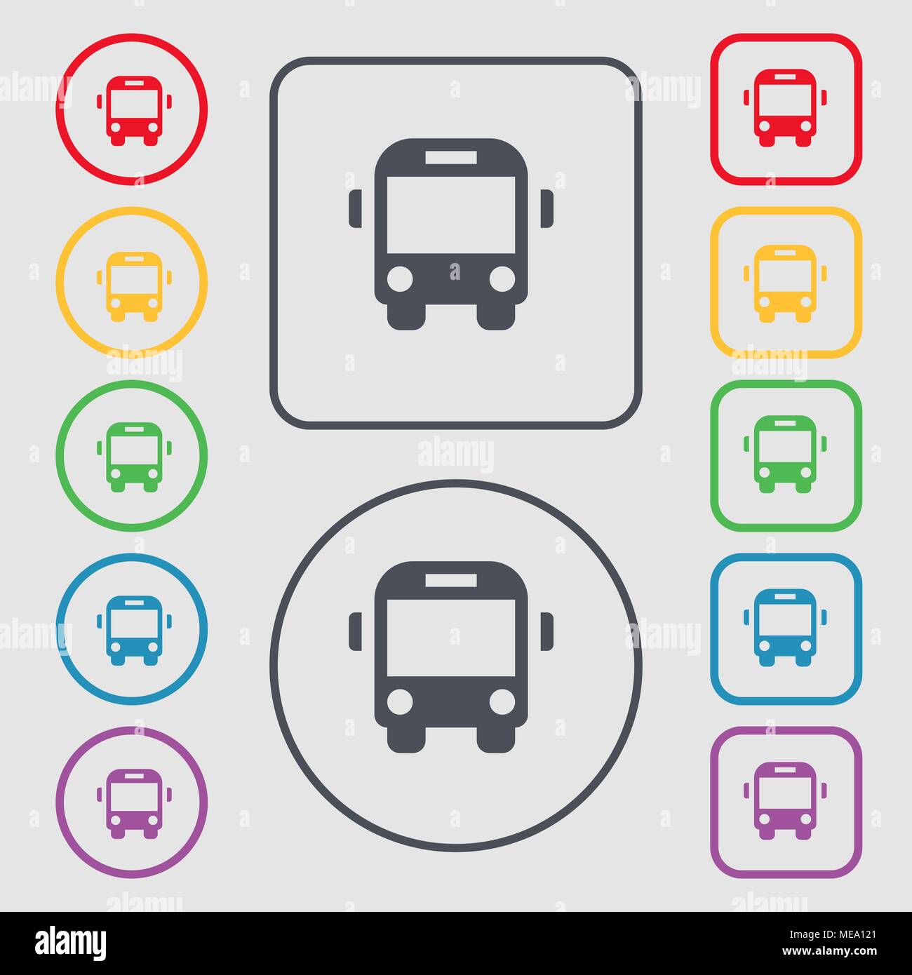 Bus icon sign. symbol on the Round and square buttons with frame ...