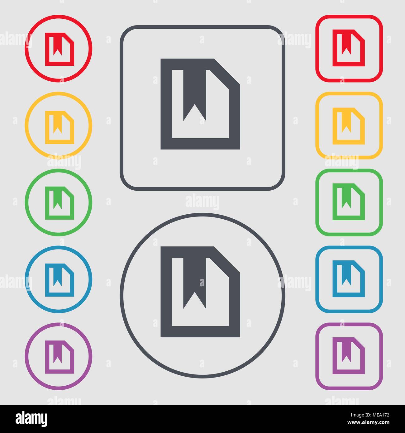bookmark icon sign. symbol on the Round and square buttons with frame ...
