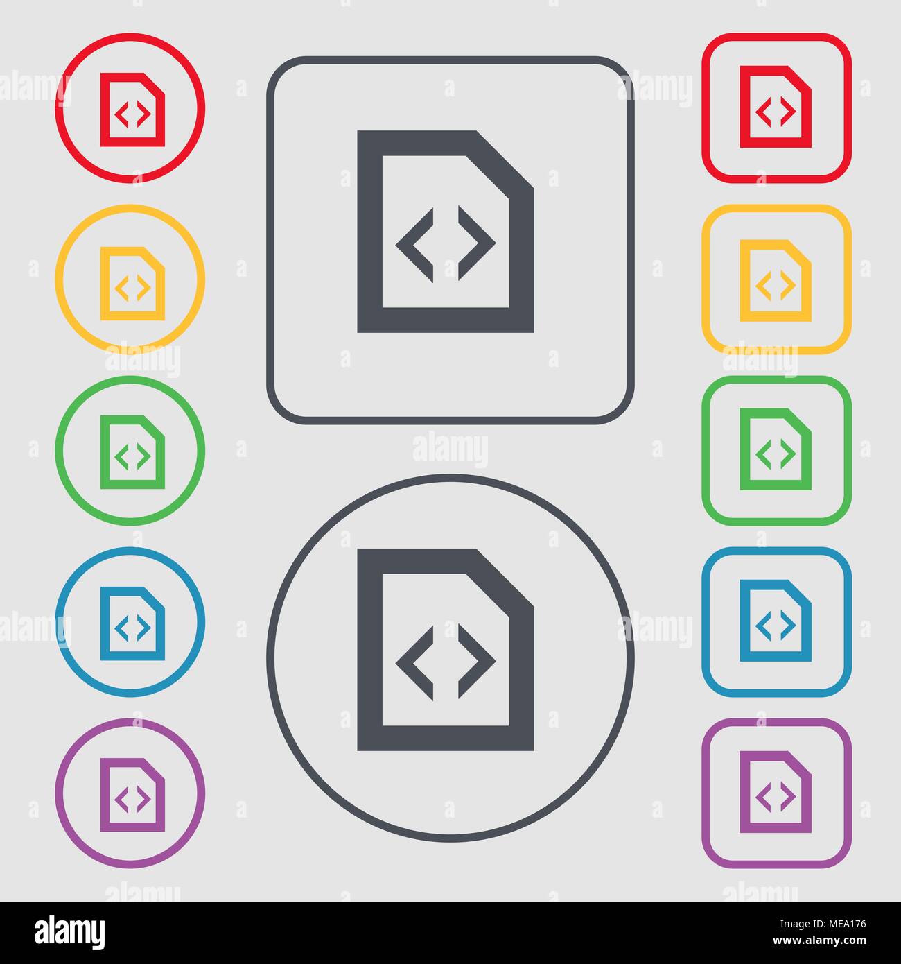Programming code icon sign. symbol on the Round and square buttons with ...