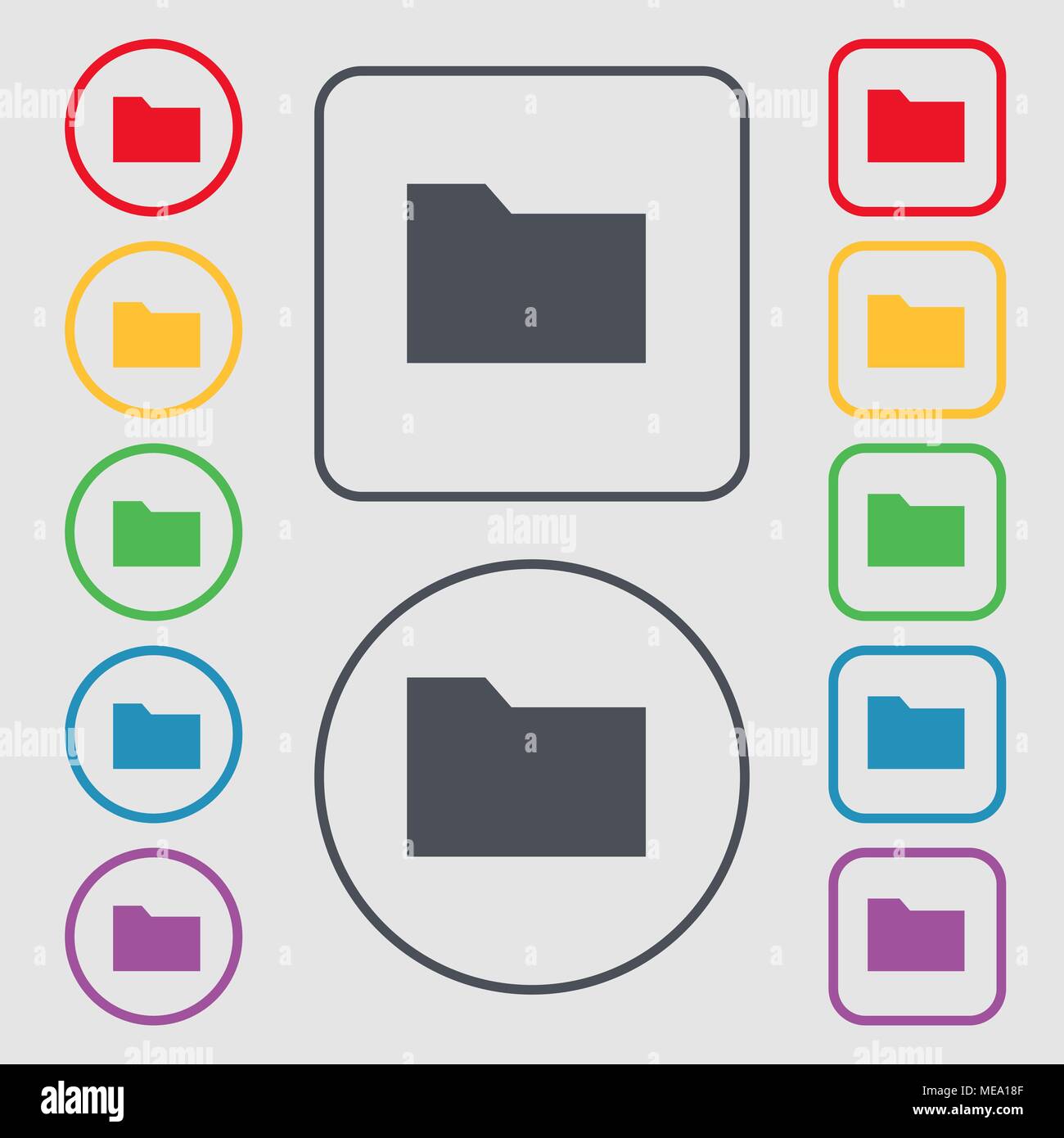 Document folder icon sign. symbol on the Round and square buttons with ...
