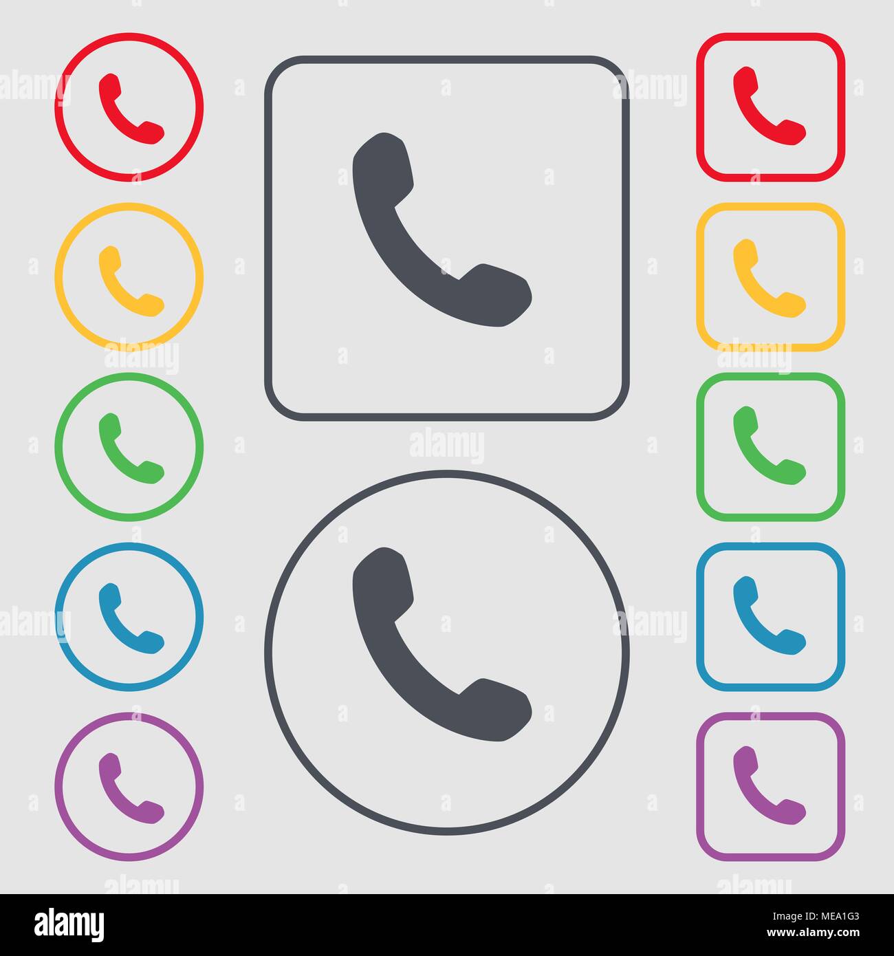 Phone, Support, Call center icon sign. symbol on the Round and square buttons with frame. Vector illustration Stock Vector