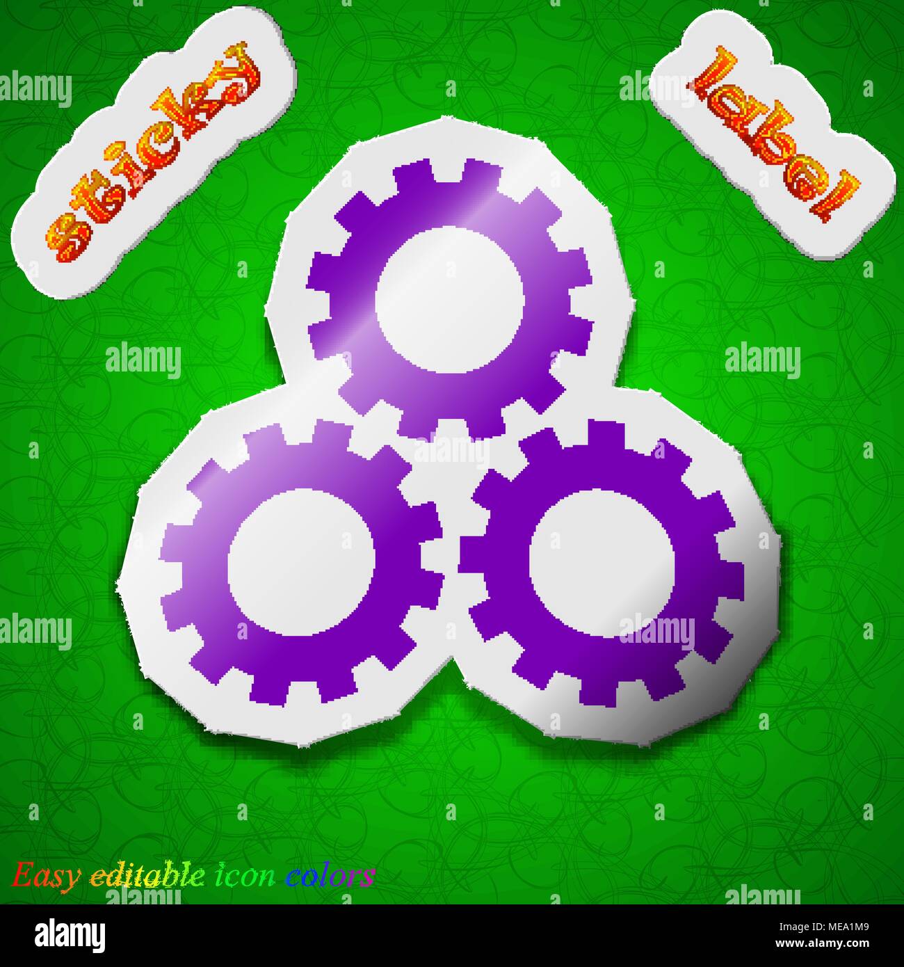 setting icon sign. Symbol chic colored sticky label on green background ...