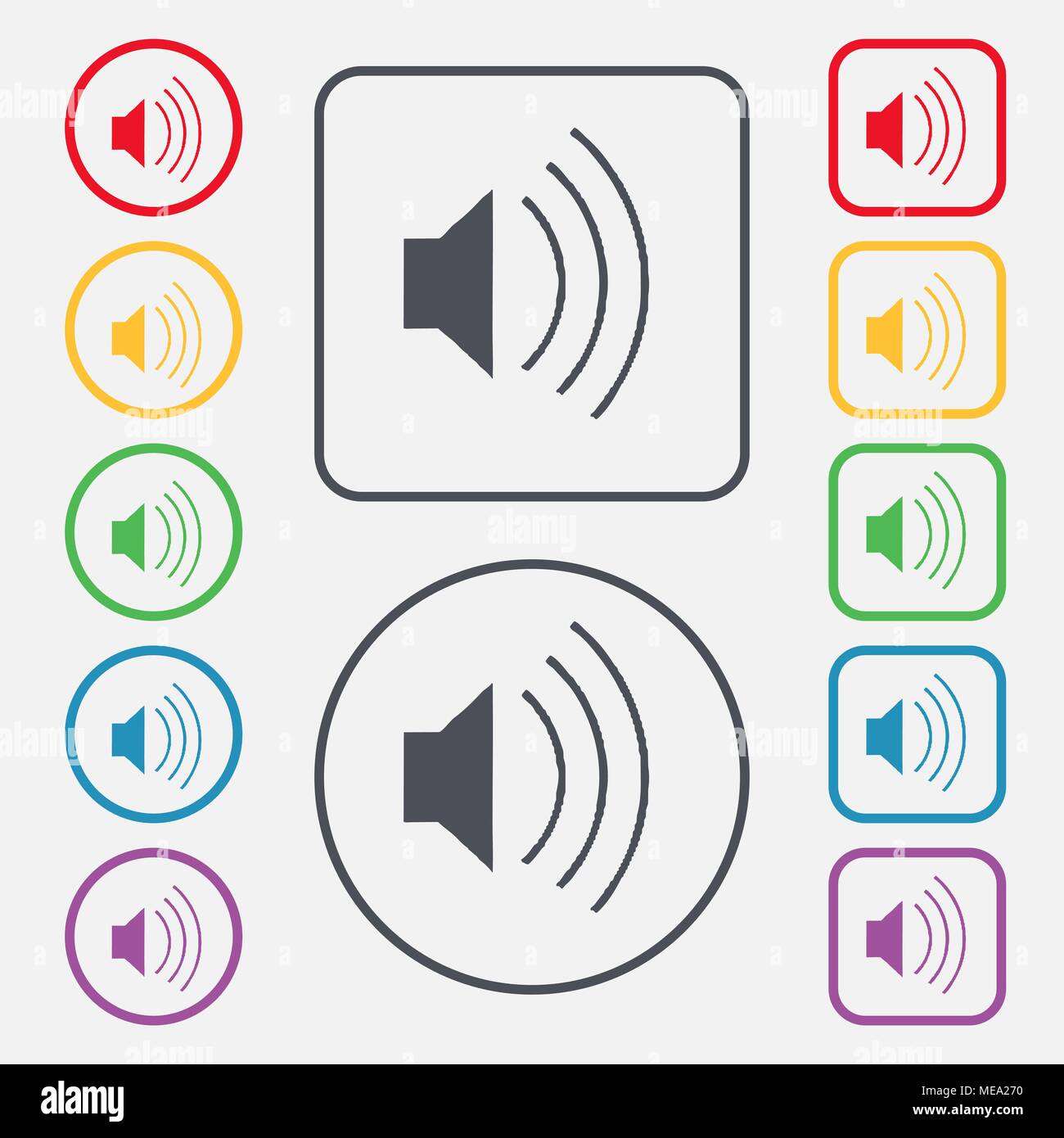 volume, sound icon sign. symbol on the Round and square buttons with ...