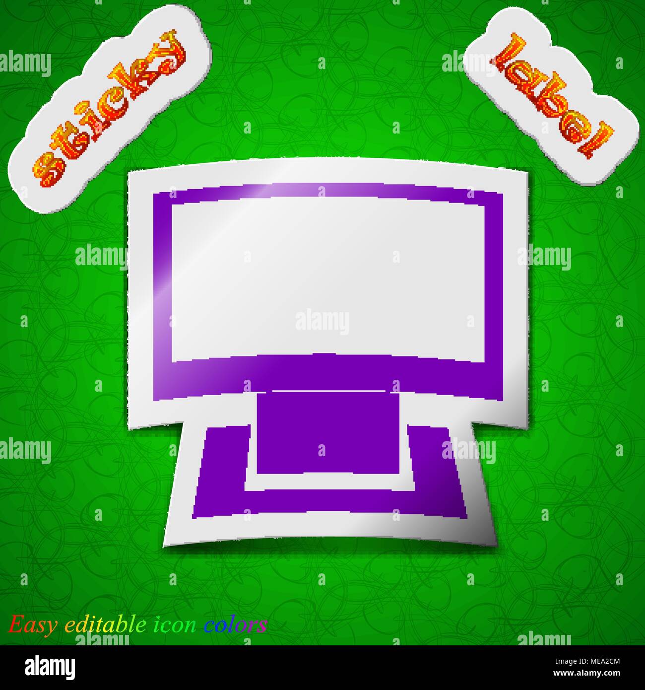 Computer widescreen icon sign. Symbol chic colored sticky label on ...