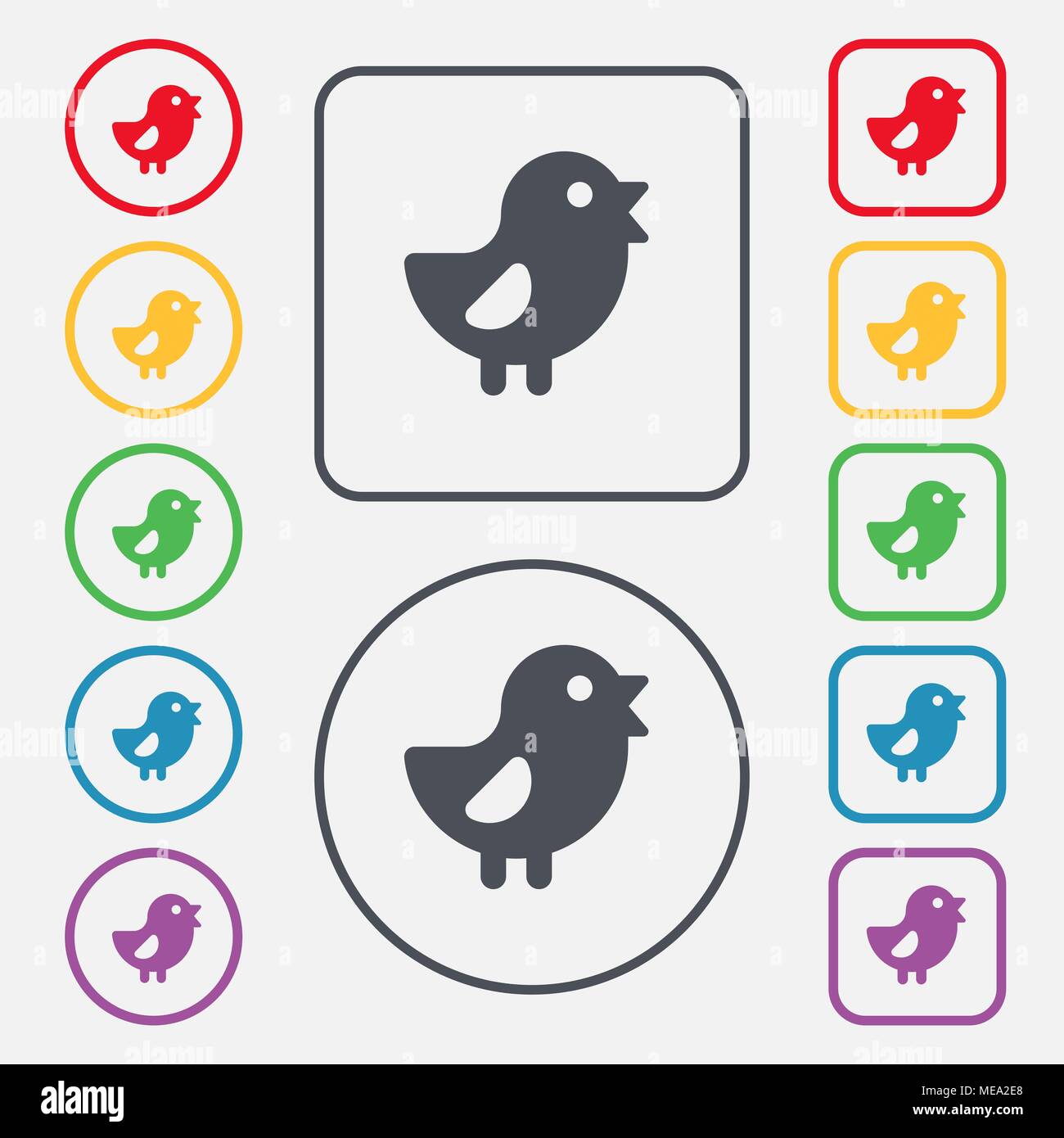 chicken, Bird icon sign. symbol on the Round and square buttons with ...