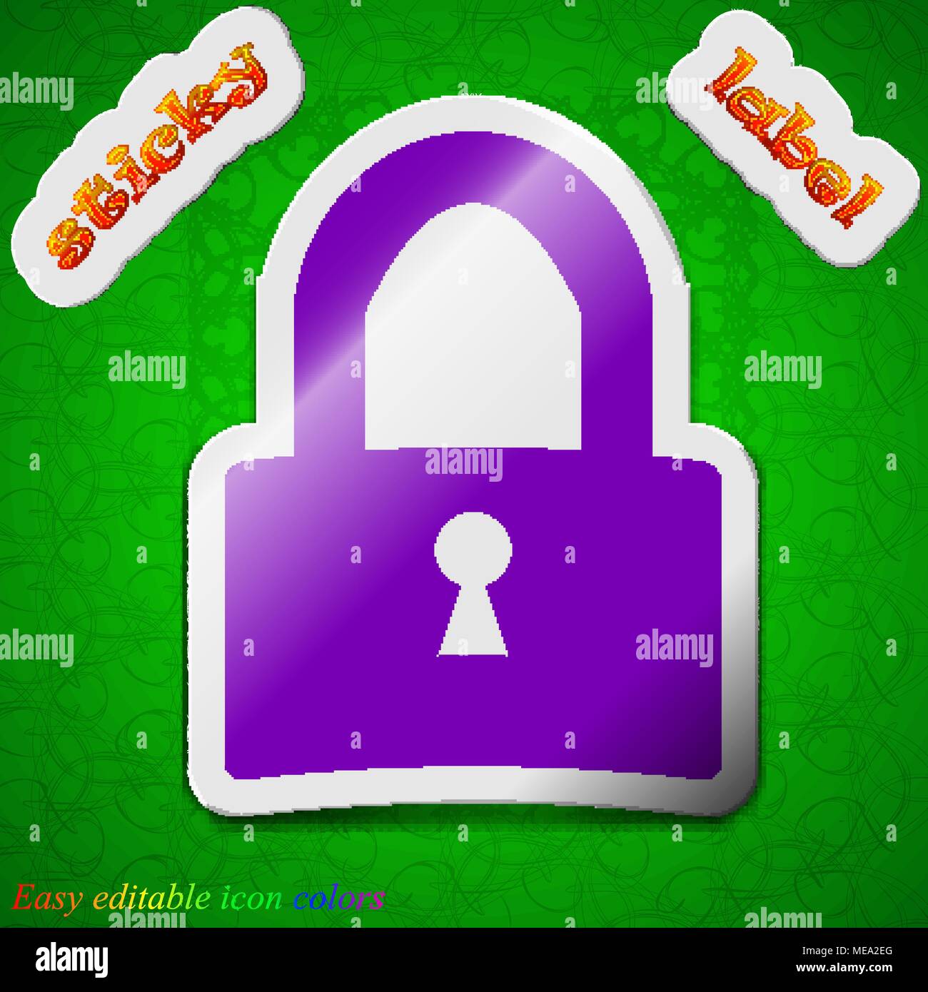 Lock icon sign. Symbol chic colored sticky label on green background ...