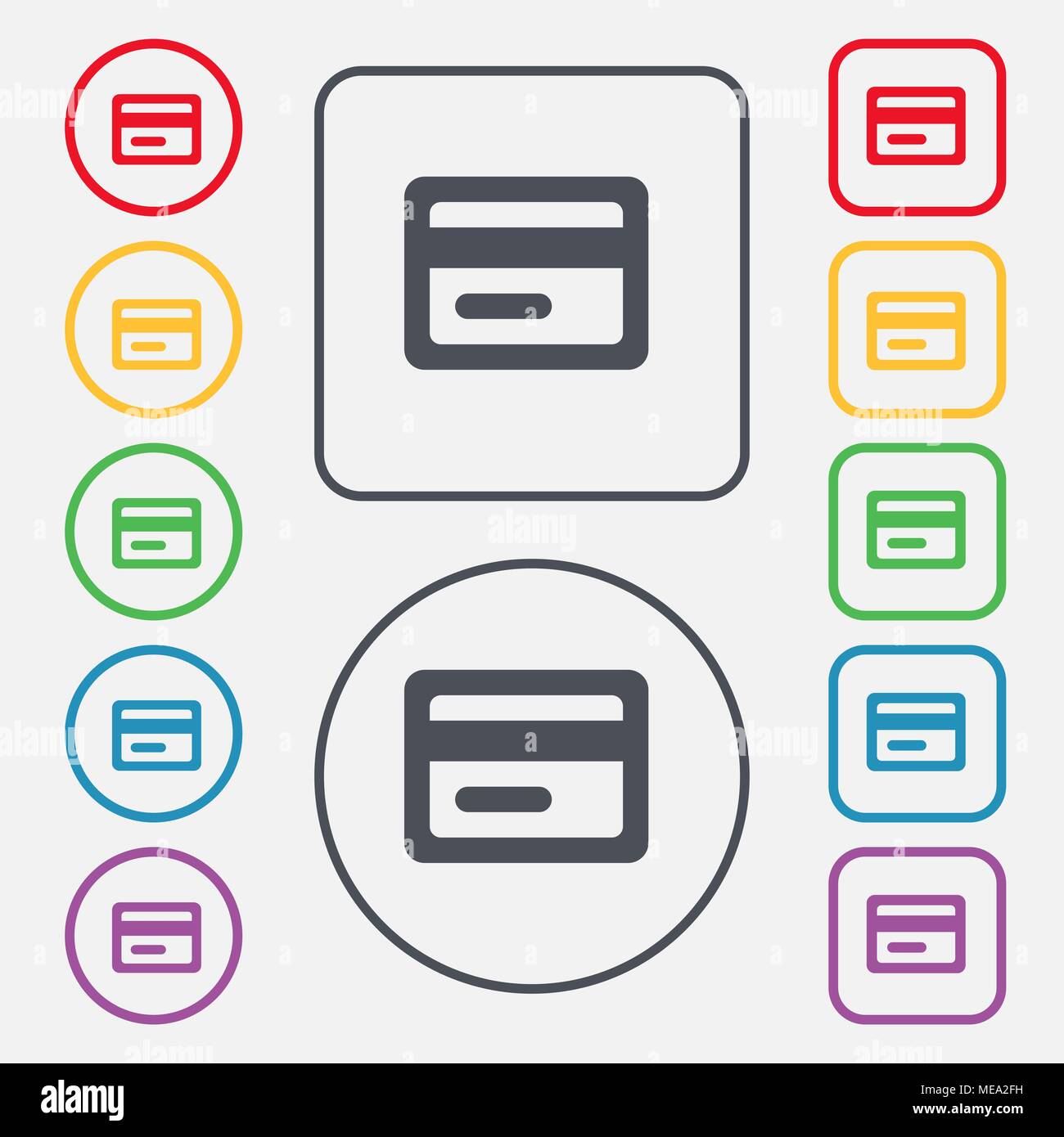 credit card icon sign. symbol on the Round and square buttons with ...