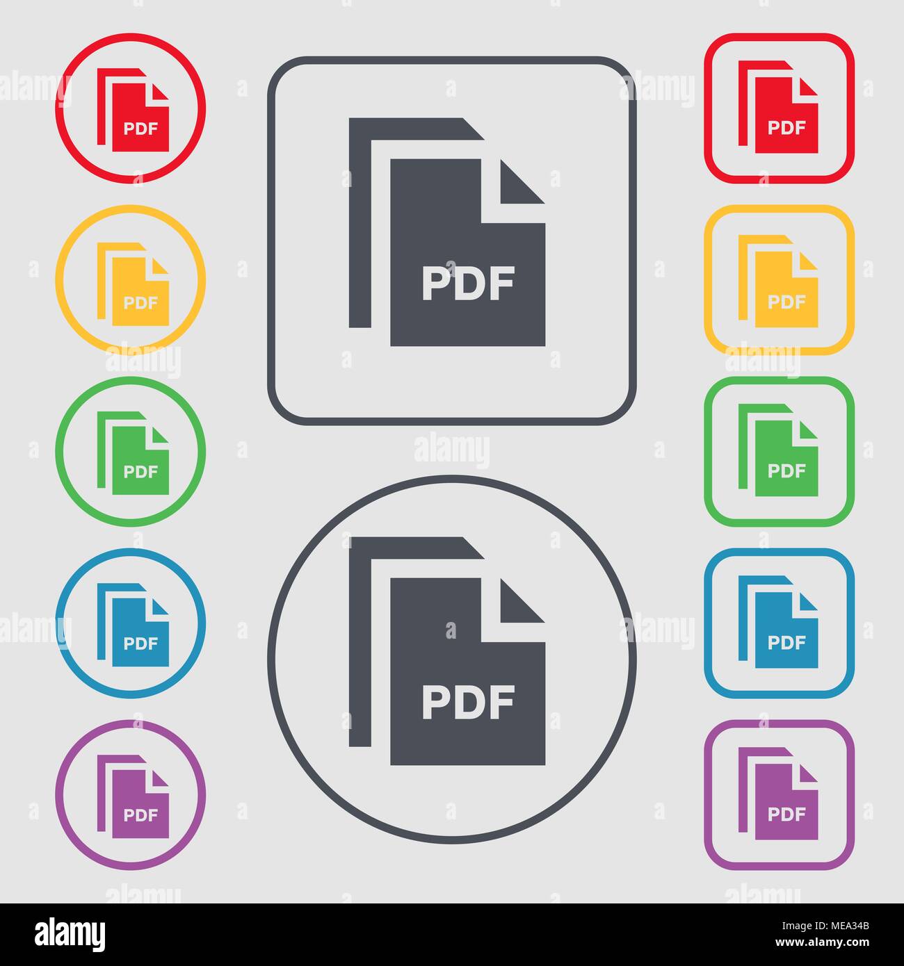 file PDF icon sign. symbol on the Round and square buttons with frame.  Vector illustration Stock Vector Image & Art - Alamy