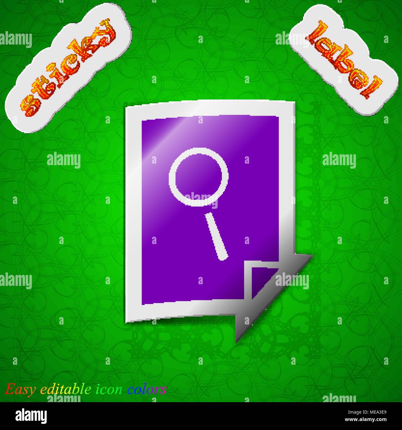 Search in file icon sign. Symbol chic colored sticky label on green ...