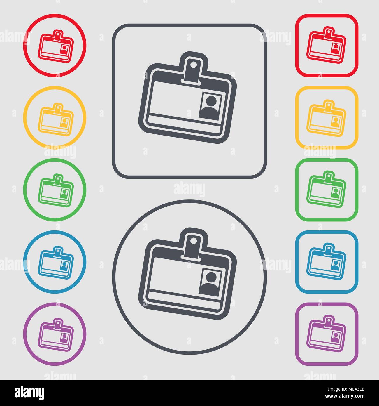 Id card icon sign. symbol on the Round and square buttons with frame ...