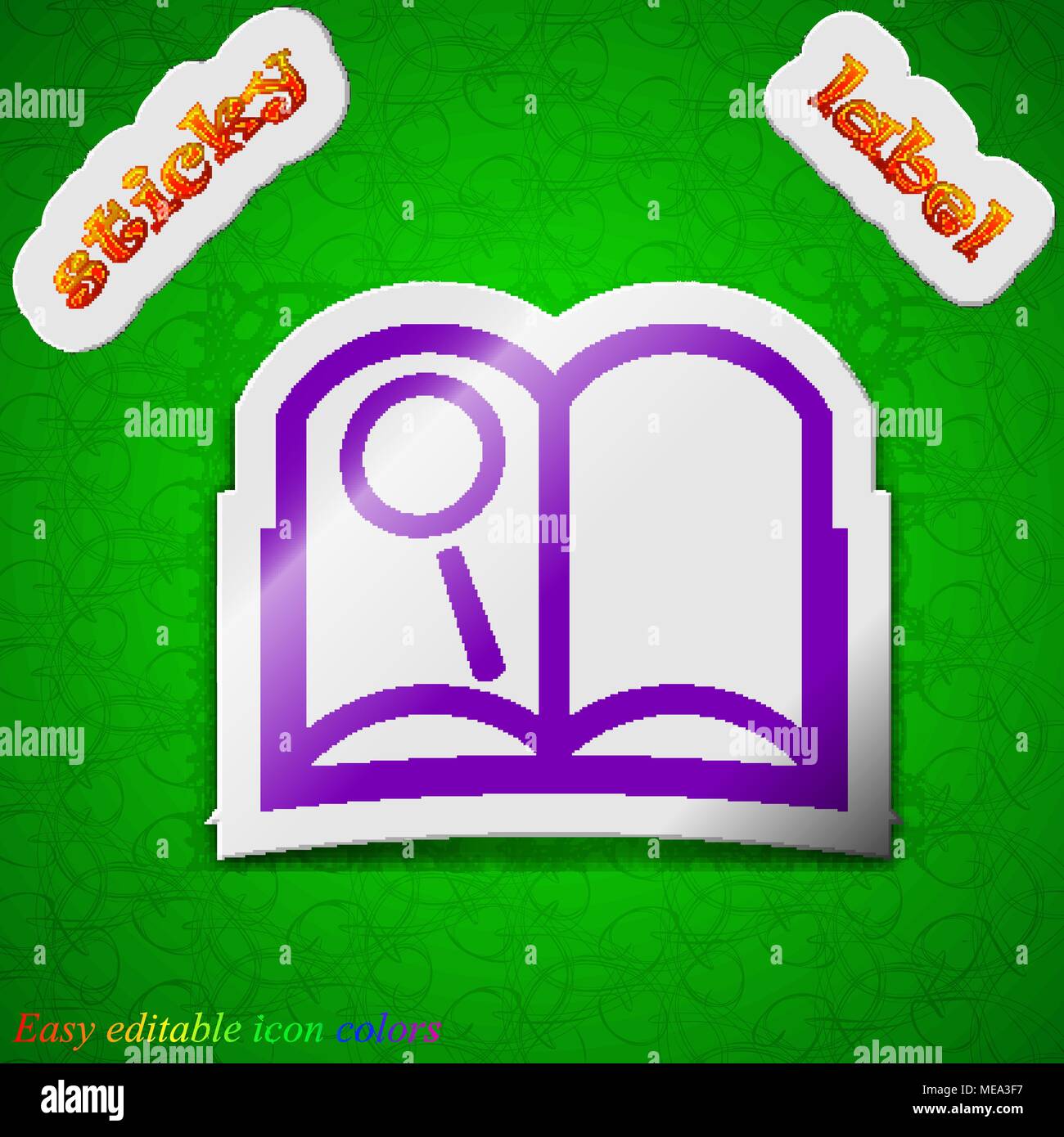 Open book icon sign. Symbol chic colored sticky label on green ...