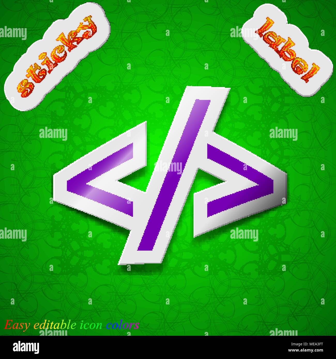 Programming code icon sign. Symbol chic colored sticky label on green ...